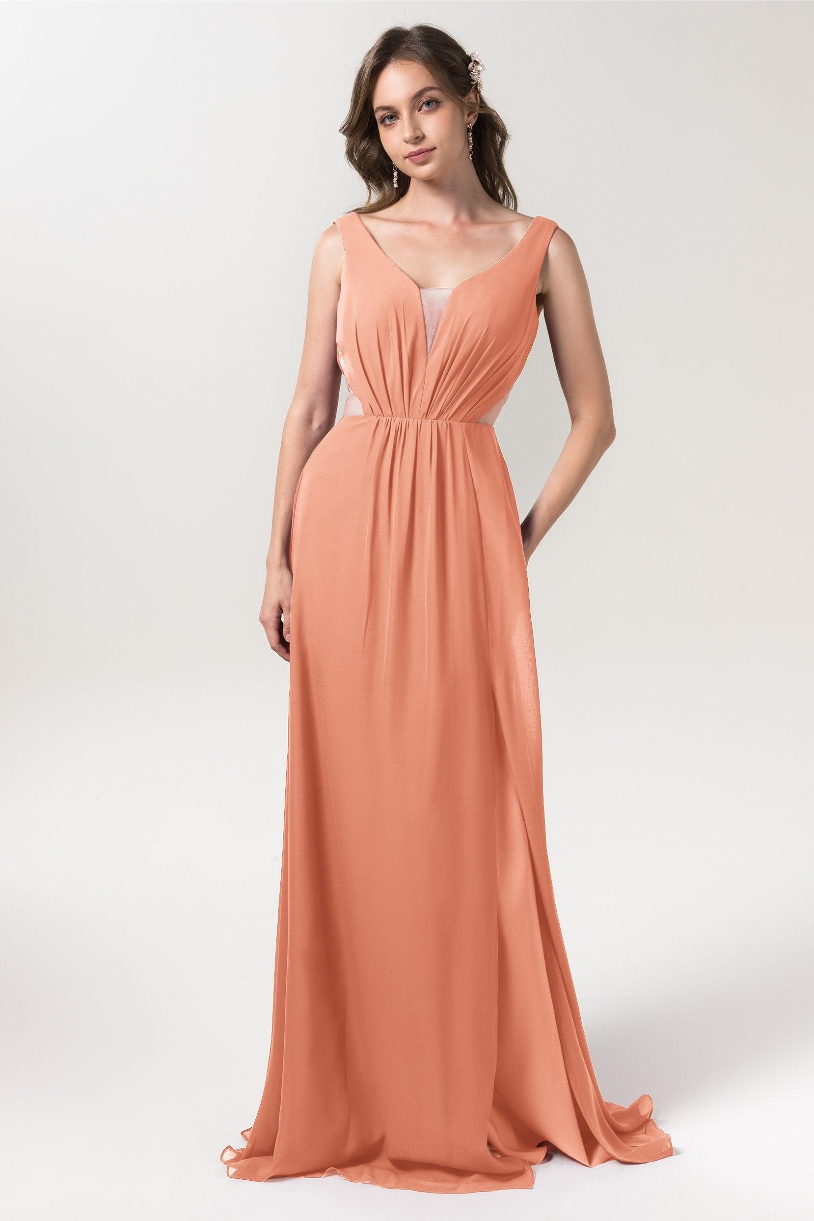 A-Line Floor Length Chiffon Bridesmaid Dress CB0559 - COCOMELODY