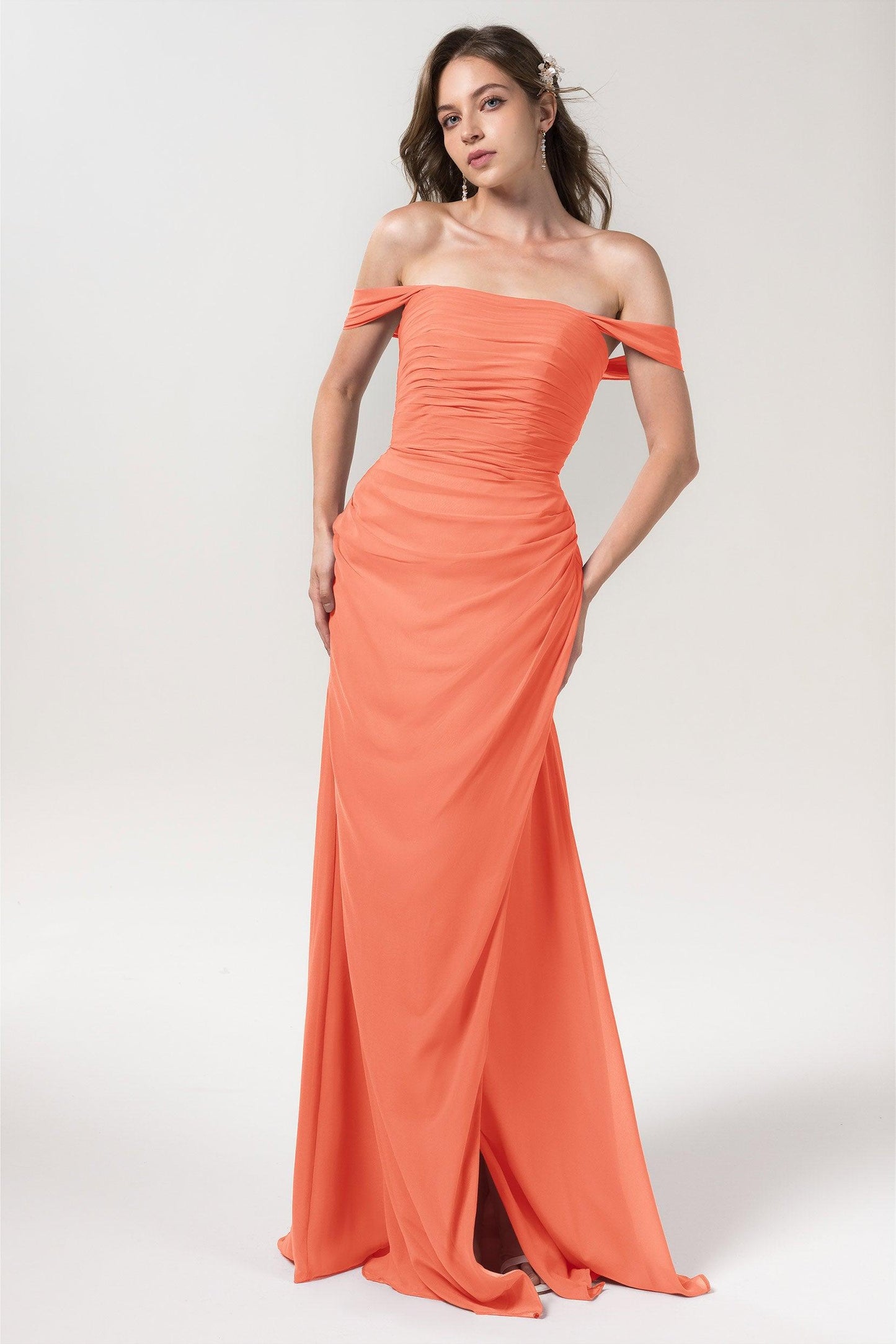 Sheath-Column Floor Length Chiffon Bridesmaid Dress CB0561CR - COCOMELODY