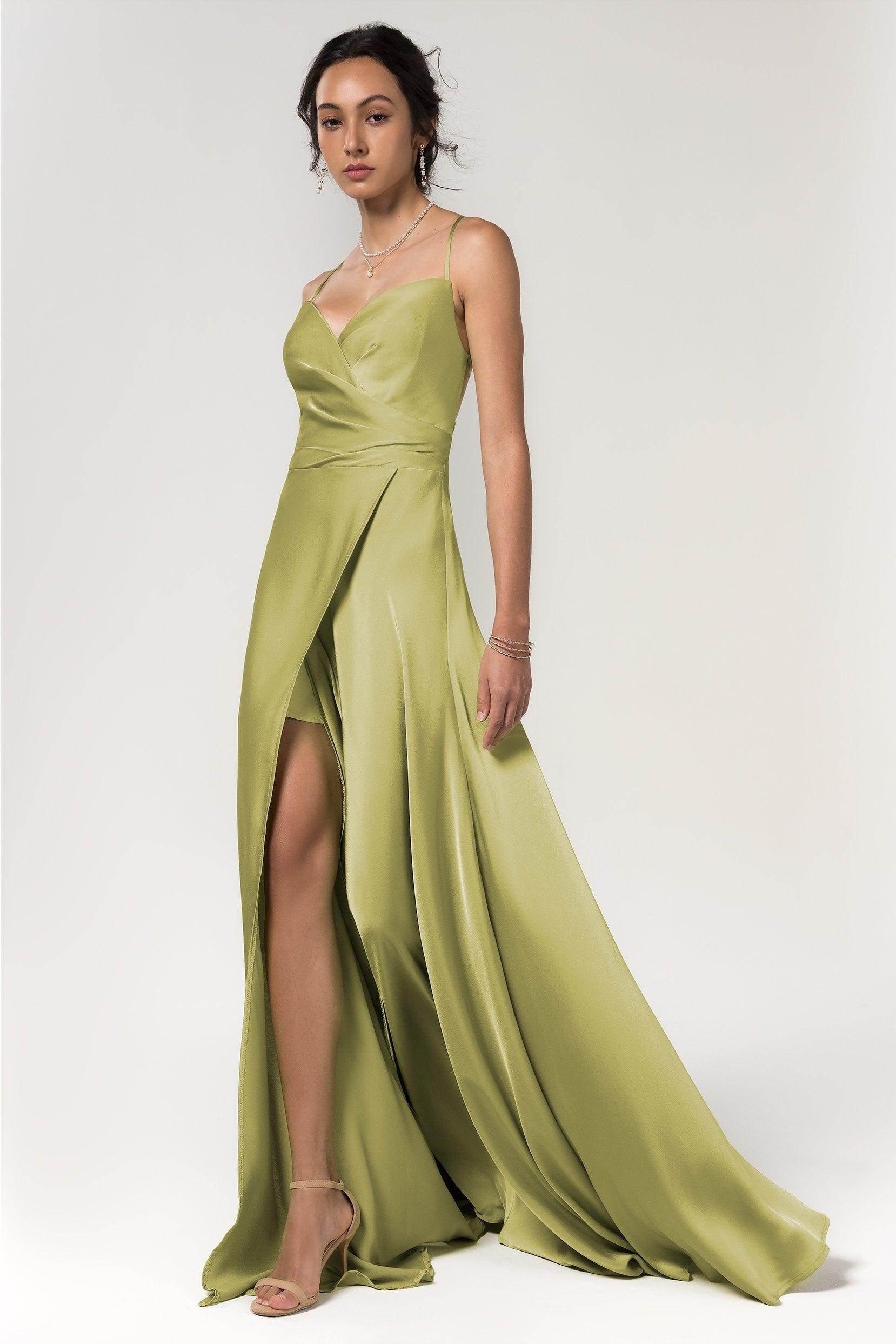 Criss-cross back Spaghetti Straps A-line Split Bridesmaid Dress COCOMELODY CB0579, Daiquiri Green Criss-cross back Spaghetti Straps A-line Split Bridesmaid Dress COCOMELODY CB0579, Daiquiri Green