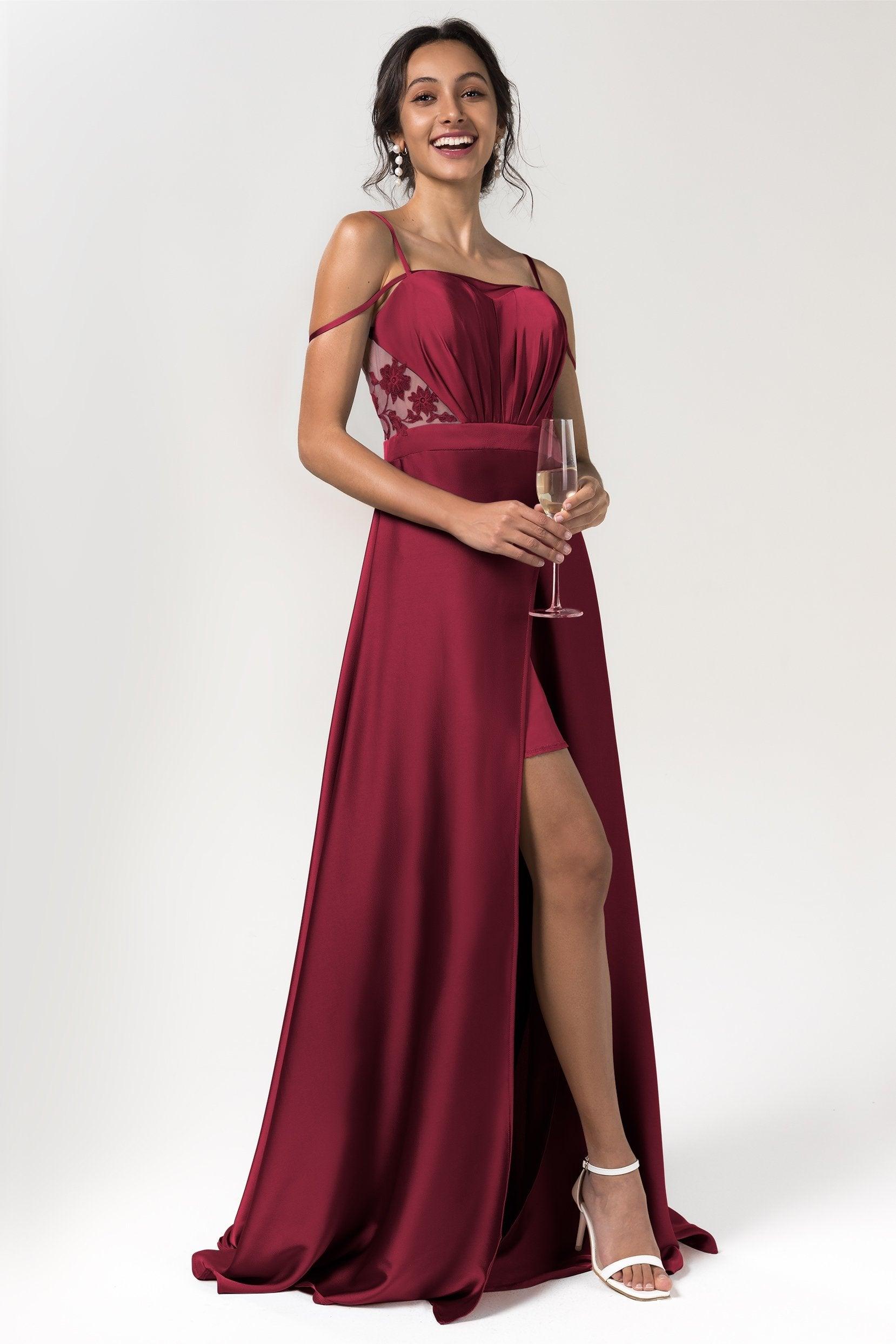 A-Line Floor Length Luxe Satin Bridesmaid Dress Formal Dresses CB0588 - COCOMELODY