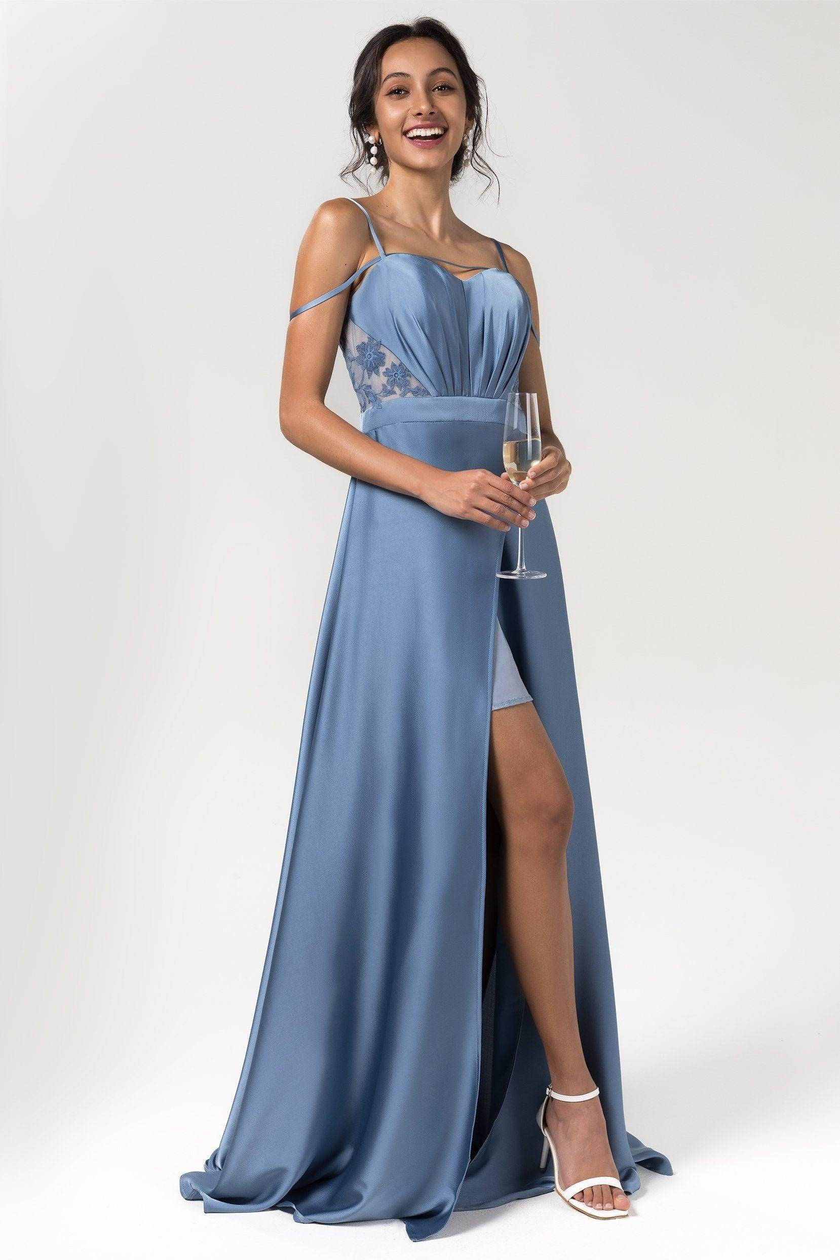 Elegant Spaghetti straps A-Line Bridesmaid Dress with Split COCOMELODY CB0588, Purple Dusk Elegant Spaghetti straps A-Line Bridesmaid Dress with Split COCOMELODY CB0588, Purple Dusk