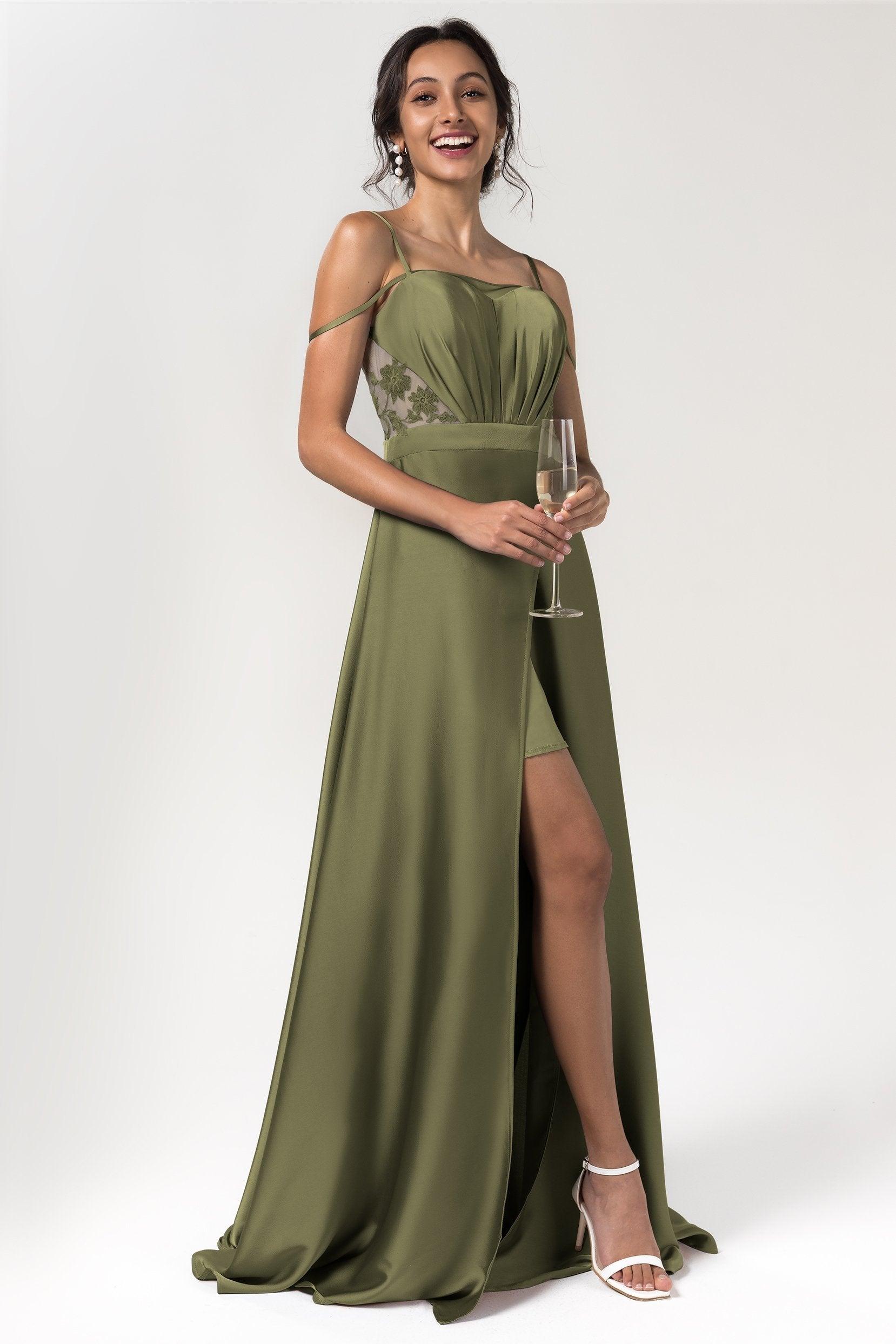A-Line Floor Length Luxe Satin Bridesmaid Dress Formal Dresses CB0588 - COCOMELODY
