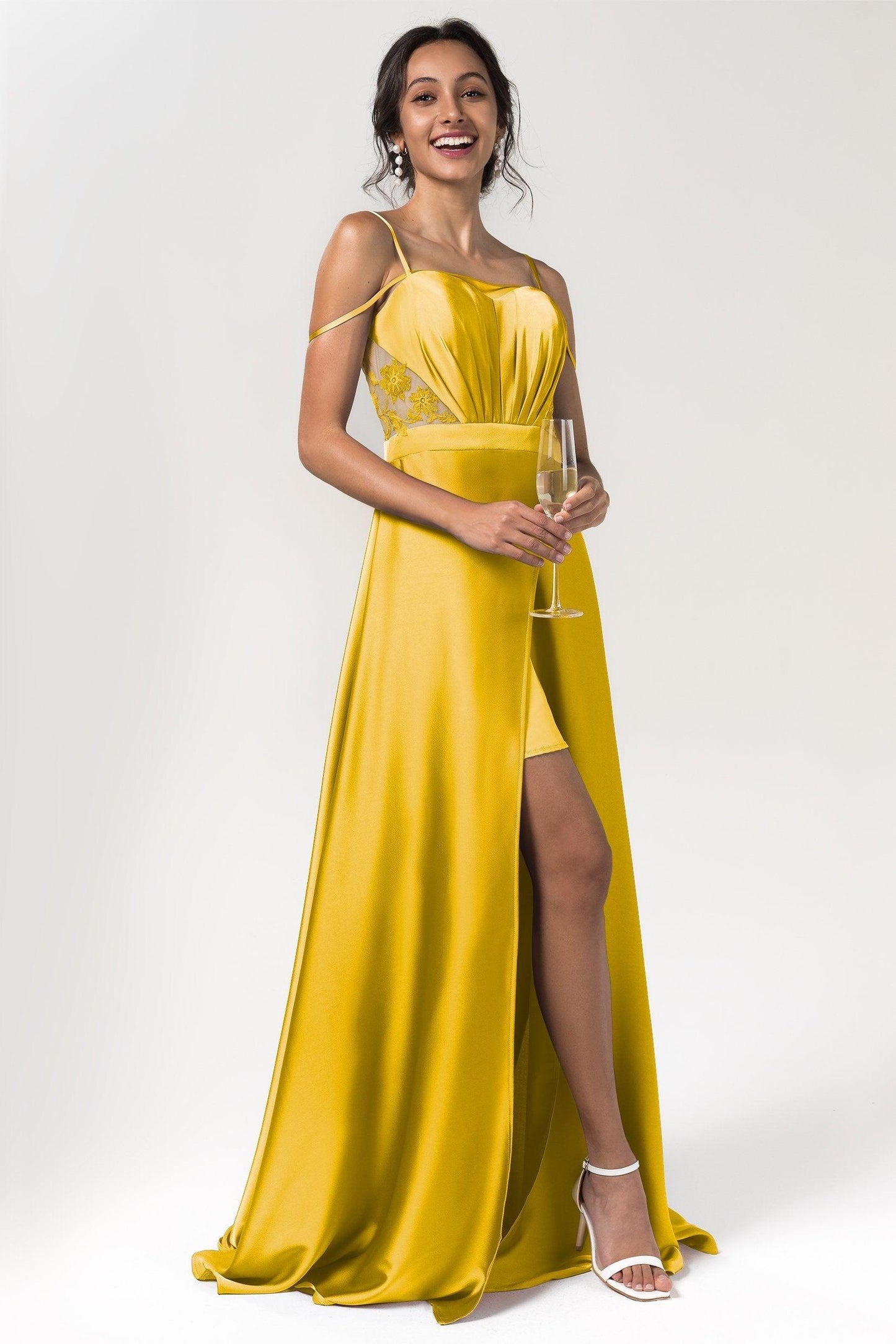 A-Line Floor Length Luxe Satin Bridesmaid Dress Formal Dresses CB0588 - COCOMELODY
