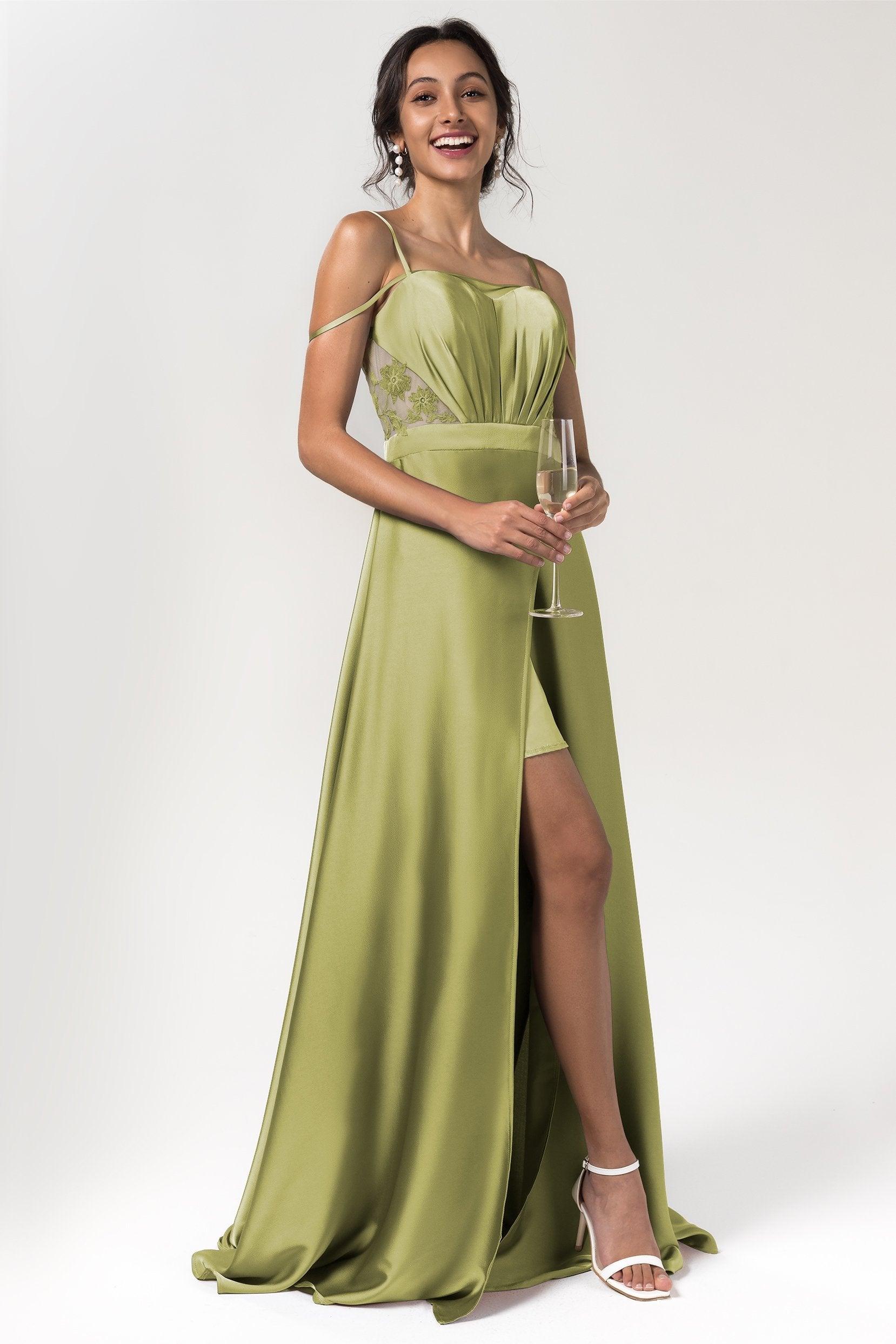 A-Line Floor Length Luxe Satin Bridesmaid Dress Formal Dresses CB0588 - COCOMELODY
