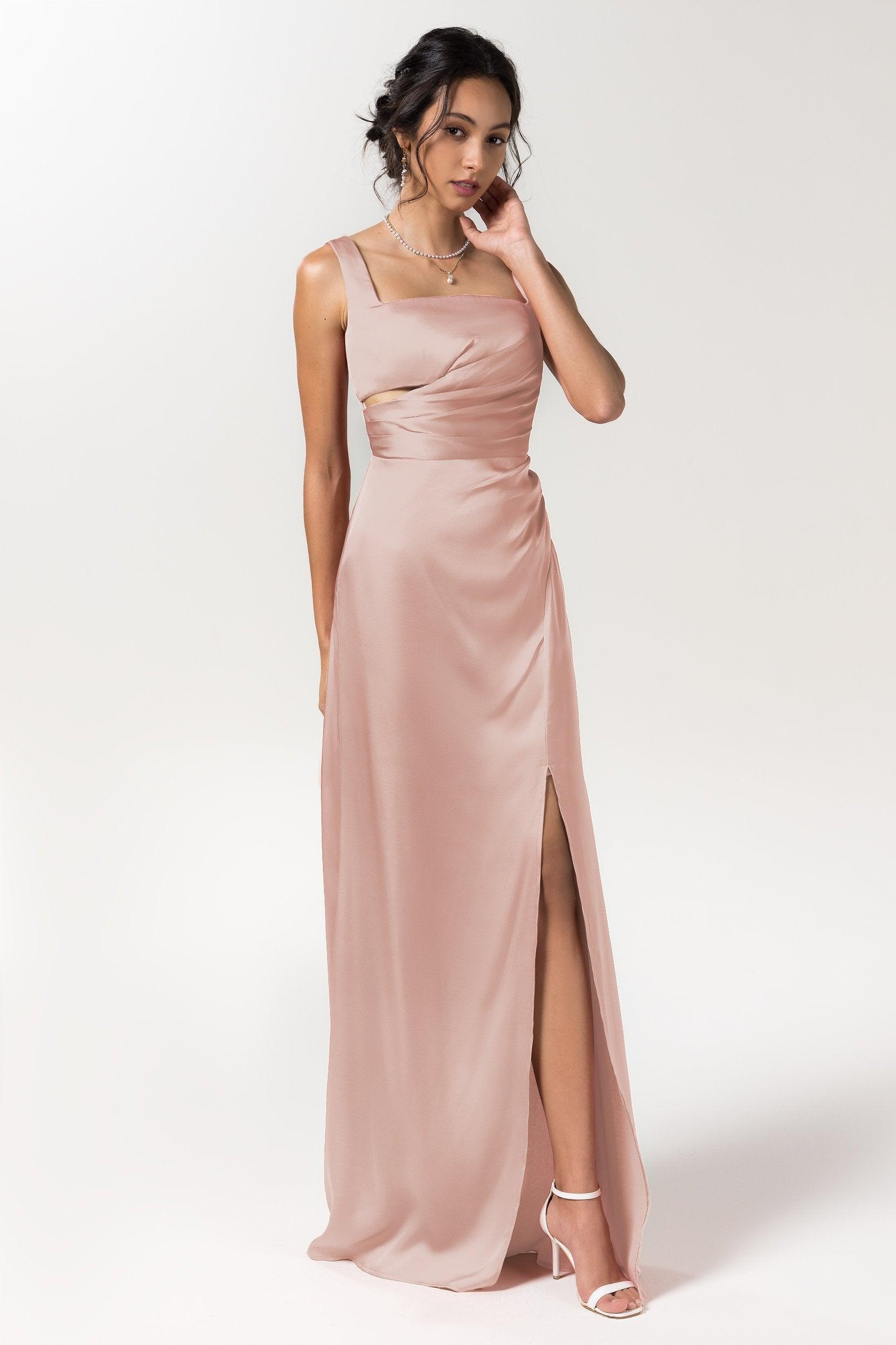 Sheath Floor Length Luxe Satin Bridesmaid Dress Formal Dresses CB0590 - COCOMELODY