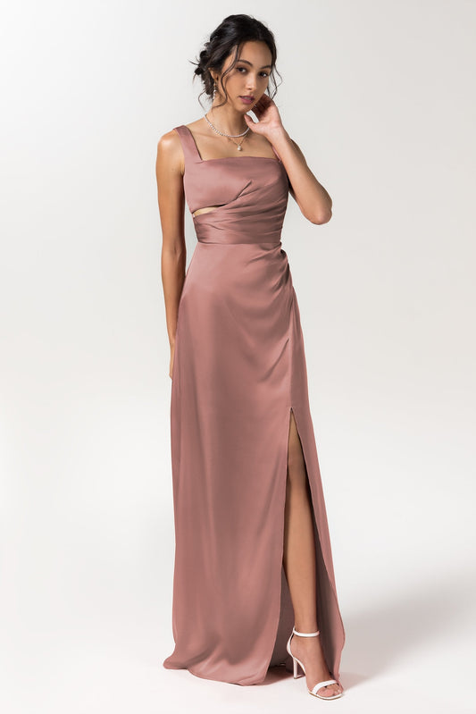 Sheath Floor Length Luxe Satin Bridesmaid Dress Formal Dresses CB0590