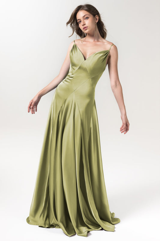 A-Line Floor Length Luxe Satin Bridesmaid Dress Formal Dresses CB0591