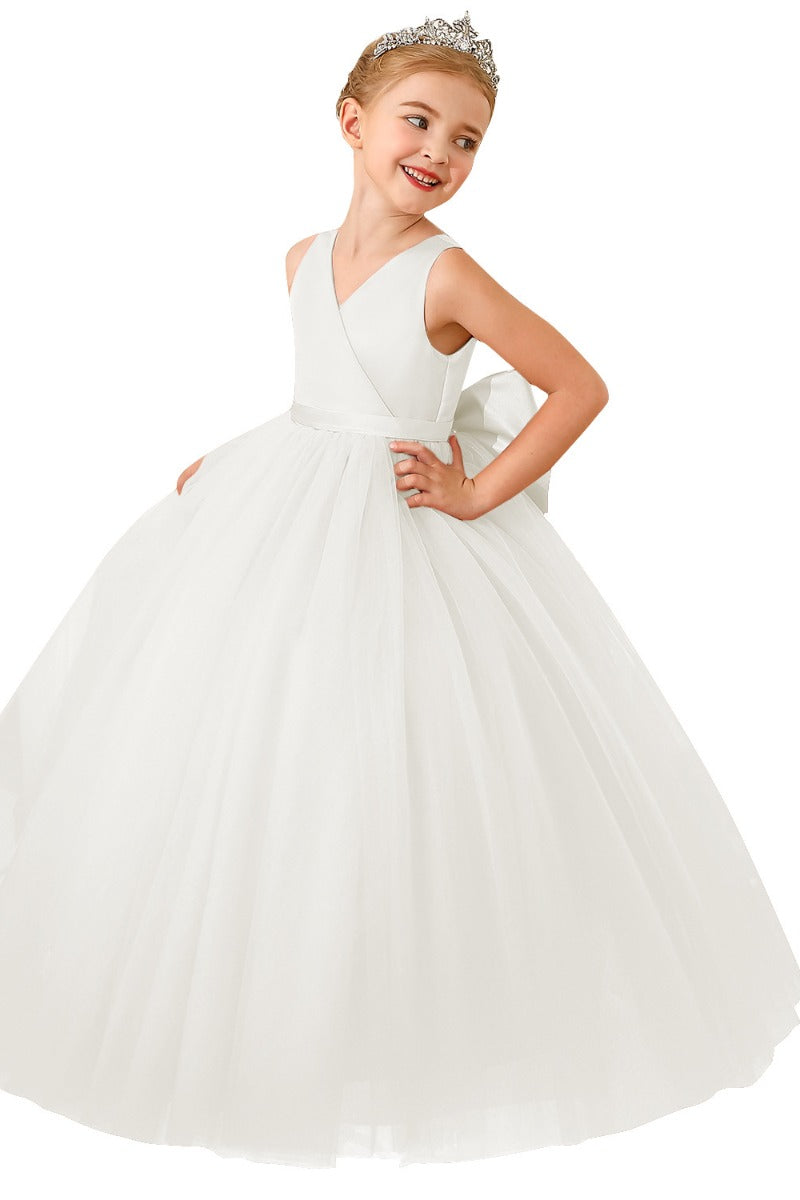 A-Line Floor Length V-Neck Sleeveless Flower Girl Dresses 1031747143531