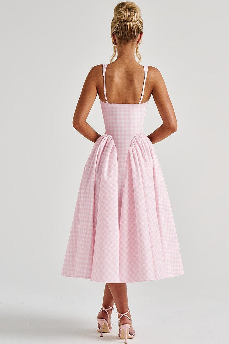 A-Line Square Tea Length Printed Cotton Semi-Formal Wedding Guest Dress Pocket COCOMELODY 1040459988093
