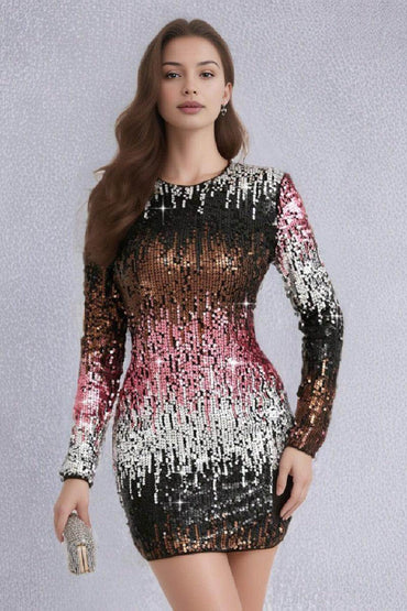 Gradient sequin long sleeved cocktail dress Party dress 667831148346 - COCOMELODY