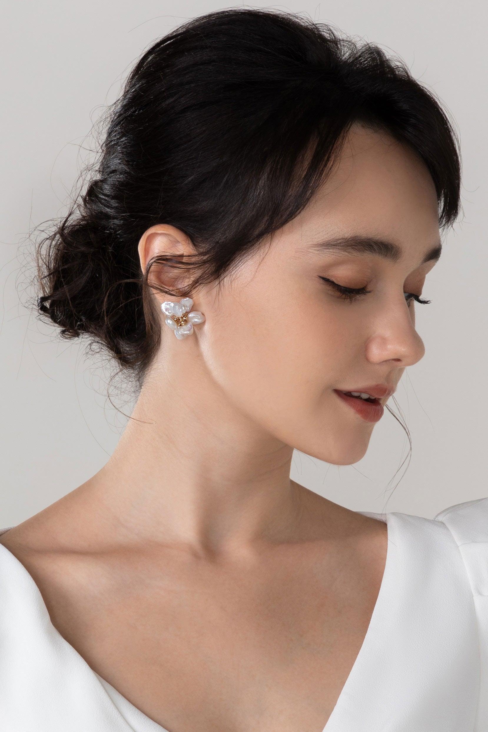 Alloy Earrings with Pearl CE0129 - COCOMELODY
