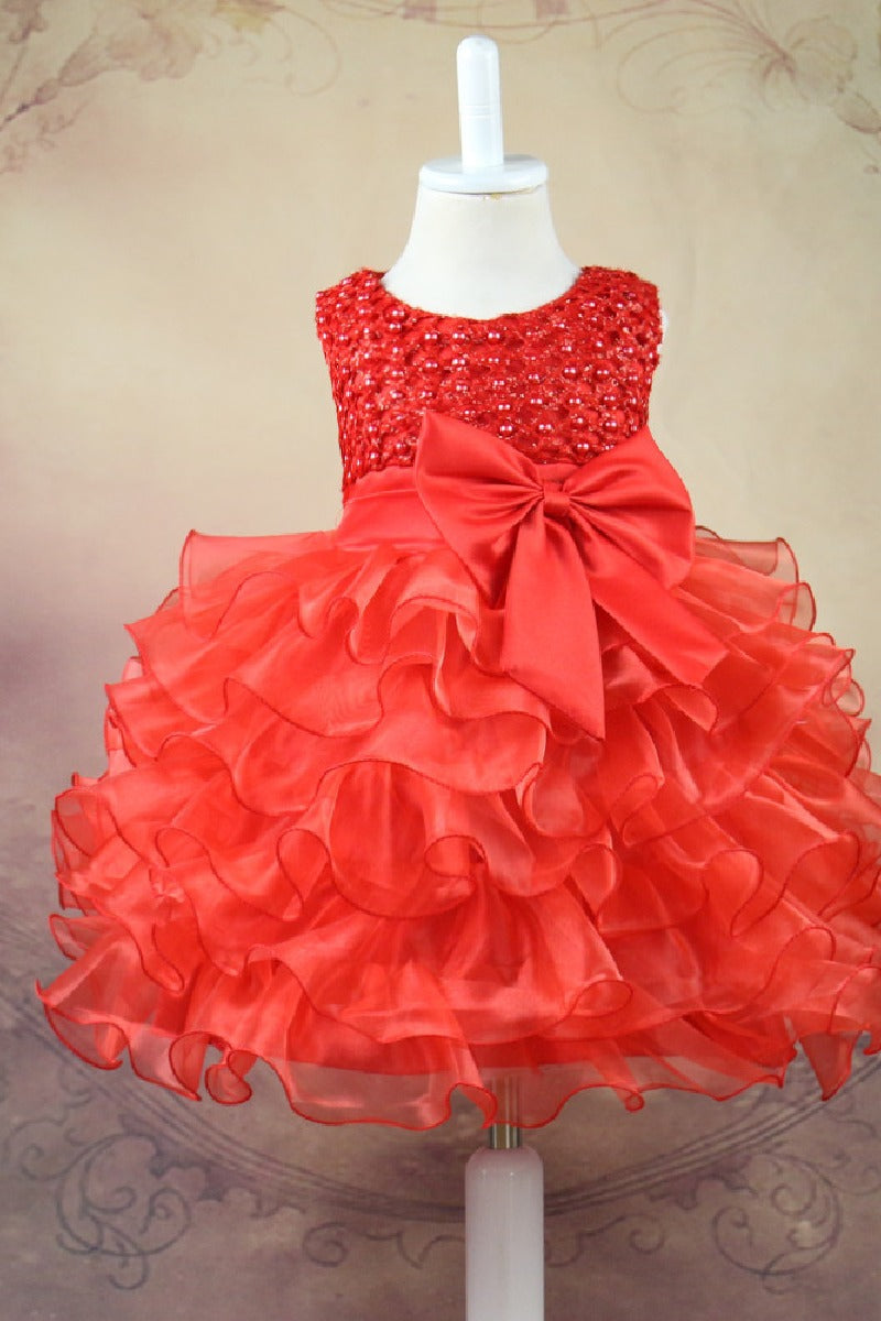 Short A-Line Sleeveless Round Neck Pearl Beaded Ruffled Organza Tutu Flower Girl Dresses 1031504952631