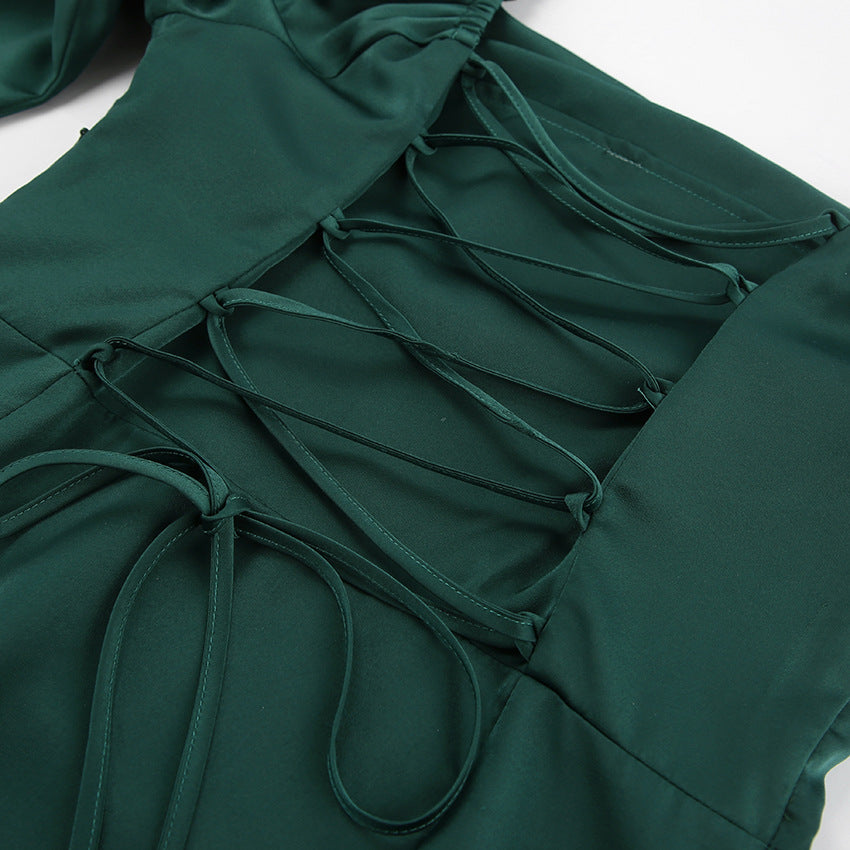 Square collar puffy sleeve cocktail dress 753485229390