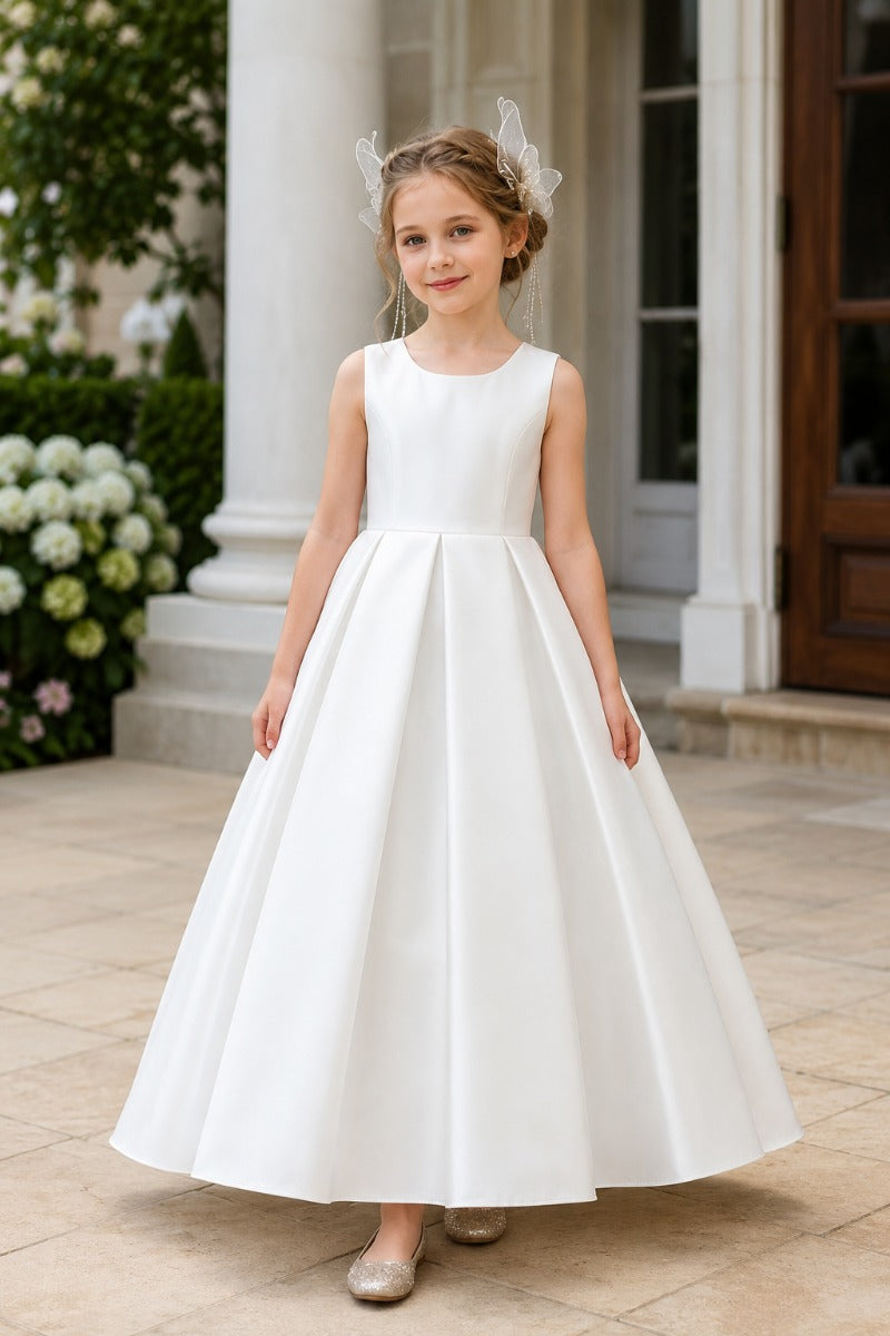 Luxury Satin Illusion Floral Mesh Back Bow Flower Girl Dresses 1042041646357