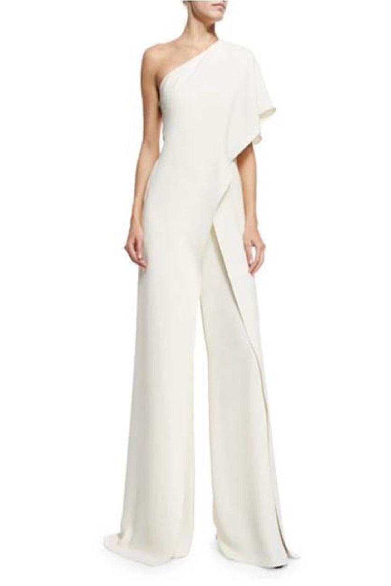 One Shoulder Floor Length Fiablement Fort Wedding Jumpsuit 569999372751