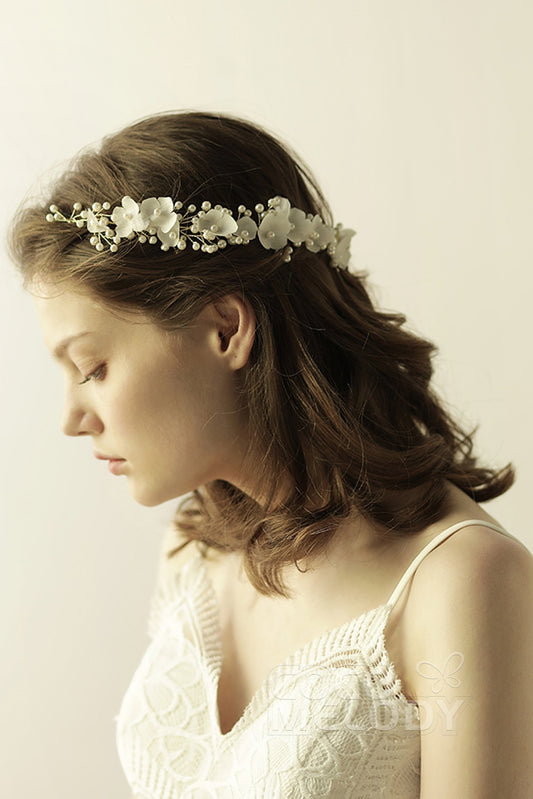 Alloy Headbands with Pearls and Flower CH0311