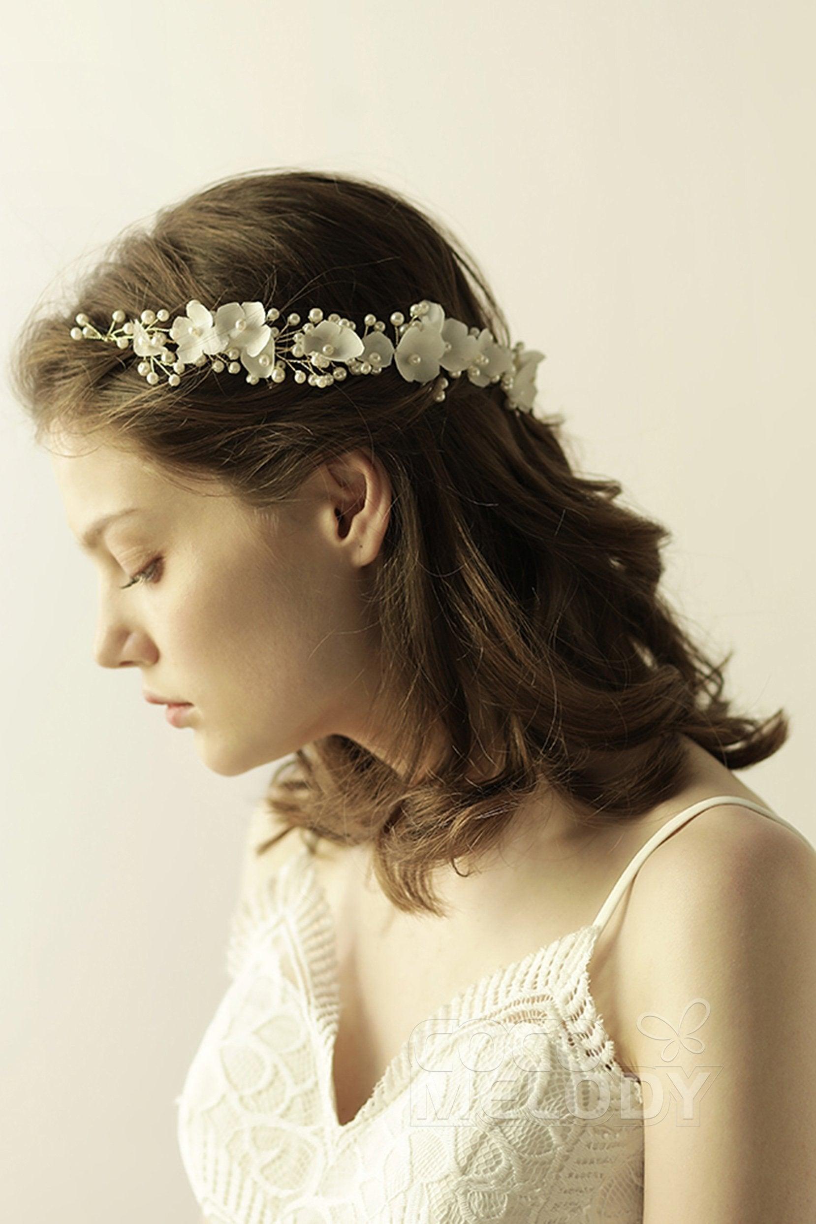 Alloy Headbands with Pearls and Flower CH0311 - COCOMELODY