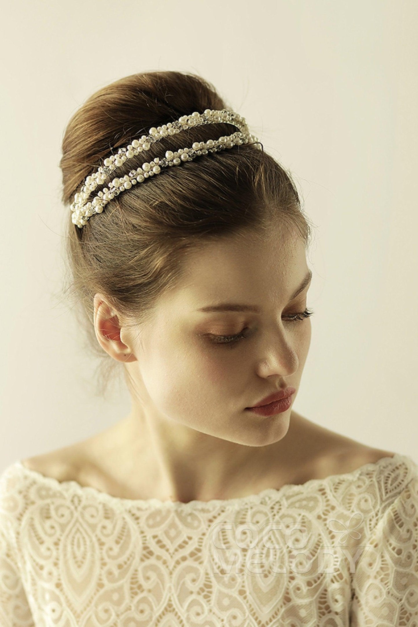 Alloy Headbands with Imitation Pearl and Rhinestone CH0318