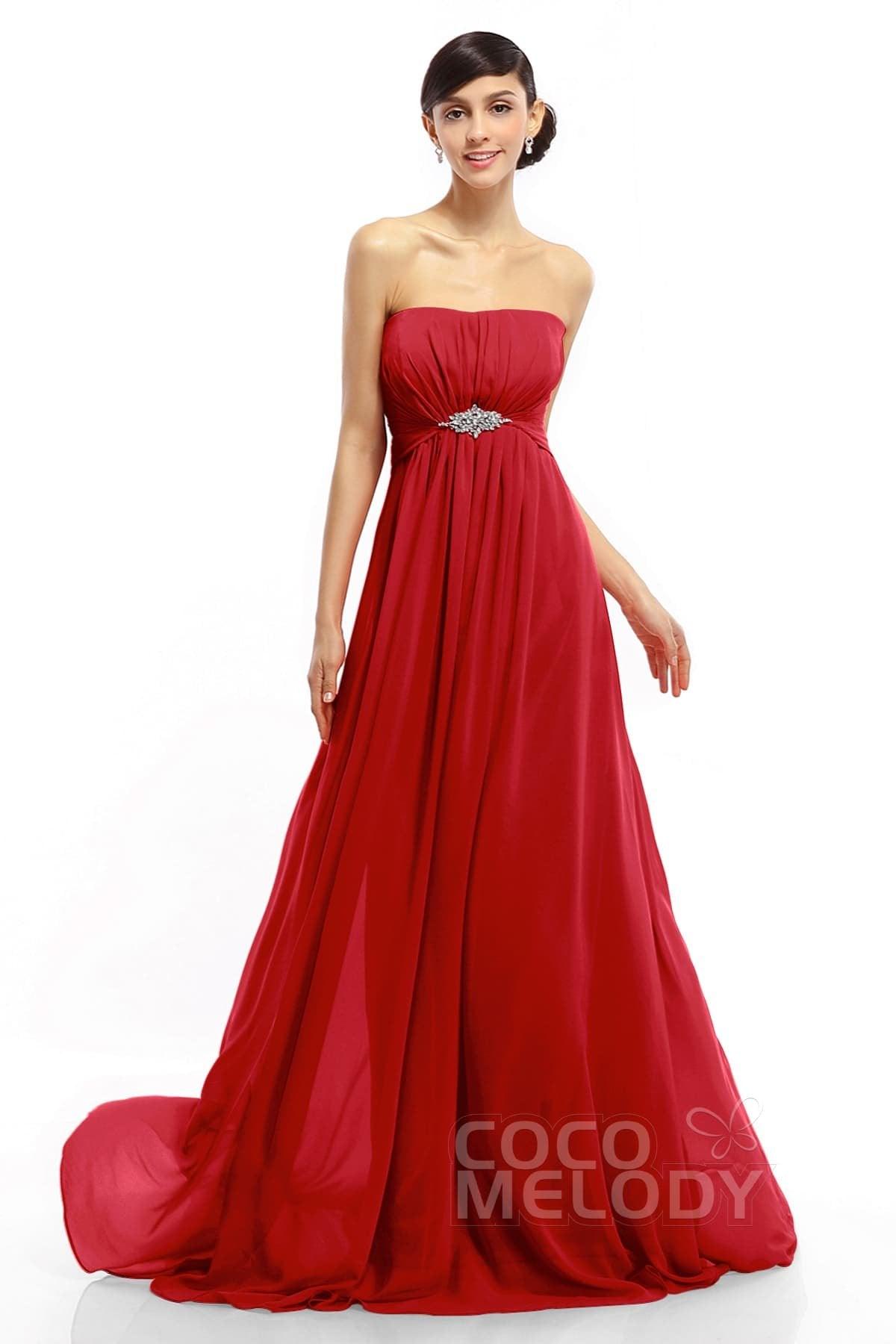 A-Line Sweep-Brush Train Chiffon Dresses COLT14008 - COCOMELODY