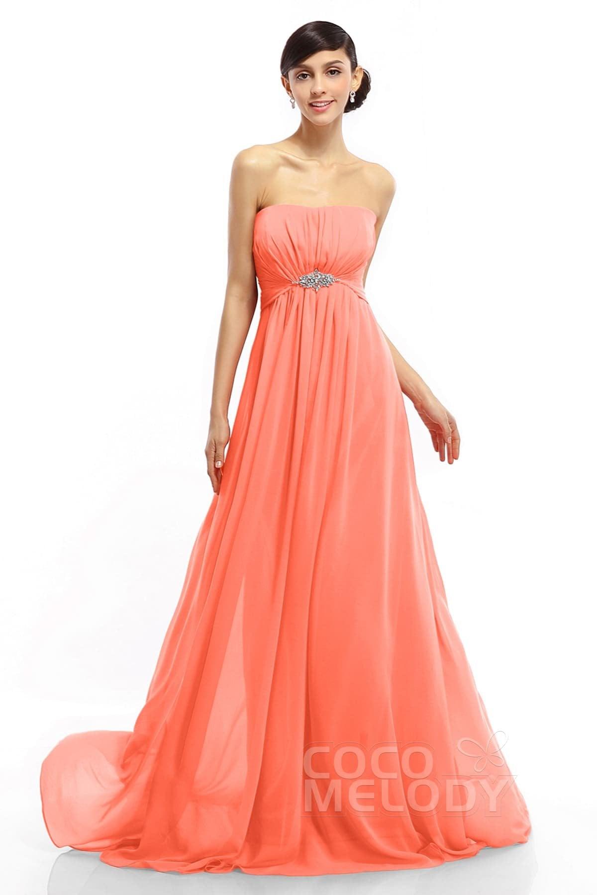 A-Line Sweep-Brush Train Chiffon Dresses COLT14008 - COCOMELODY