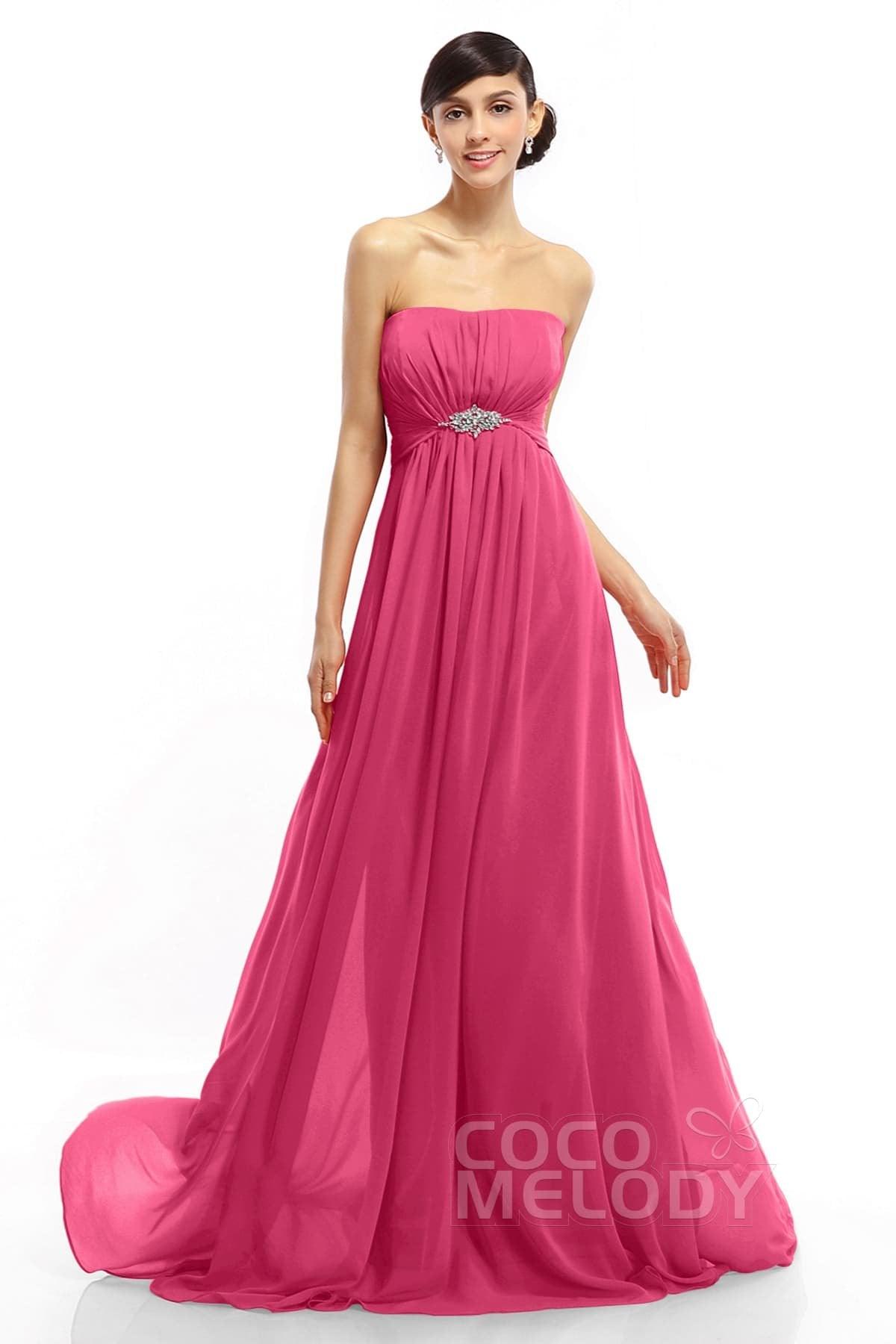 A-Line Sweep-Brush Train Chiffon Dresses COLT14008 - COCOMELODY