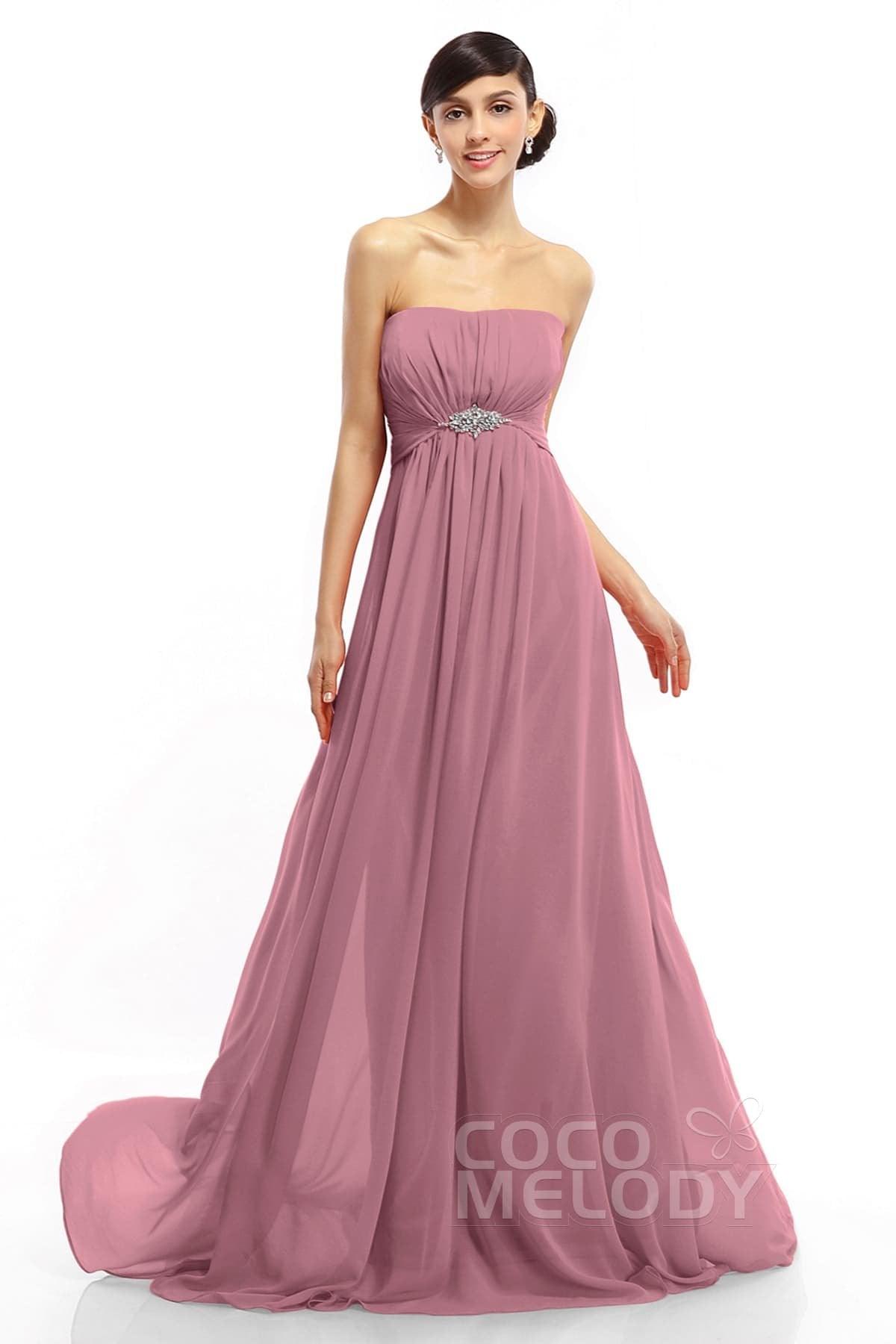 A-Line Sweep-Brush Train Chiffon Dresses COLT14008 - COCOMELODY