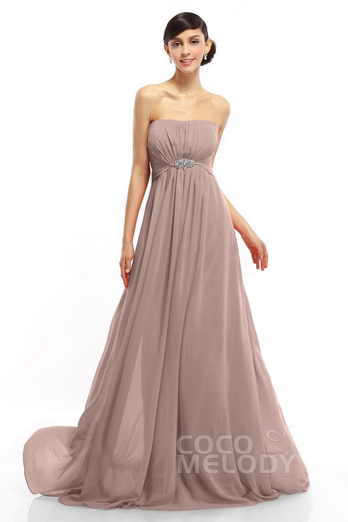 A-Line Sweep-Brush Train Chiffon Dresses COLT14008 - COCOMELODY