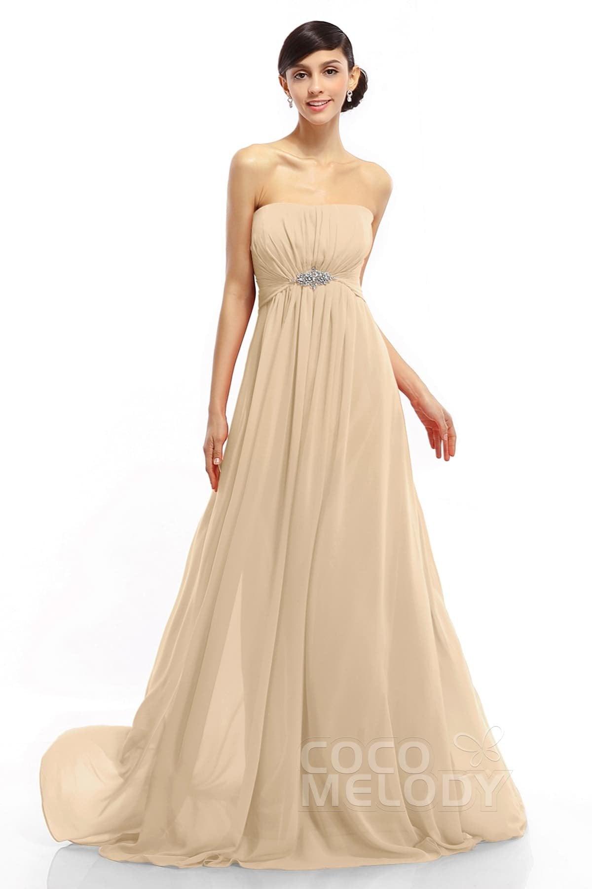 A-Line Sweep-Brush Train Chiffon Dresses COLT14008 - COCOMELODY