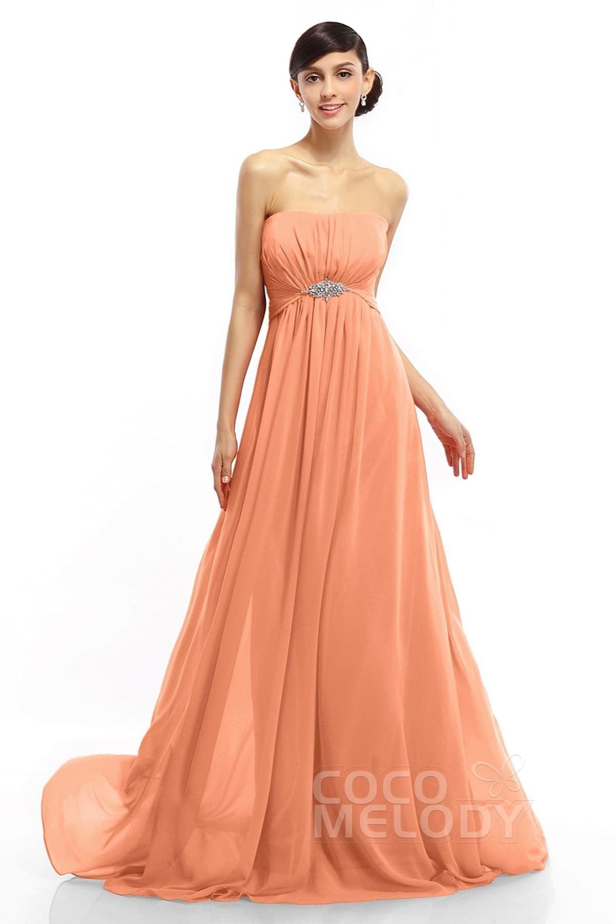 A-Line Sweep-Brush Train Chiffon Dresses COLT14008 - COCOMELODY