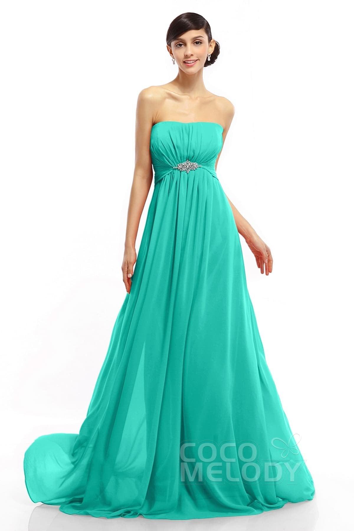 A-Line Sweep-Brush Train Chiffon Dresses COLT14008 - COCOMELODY