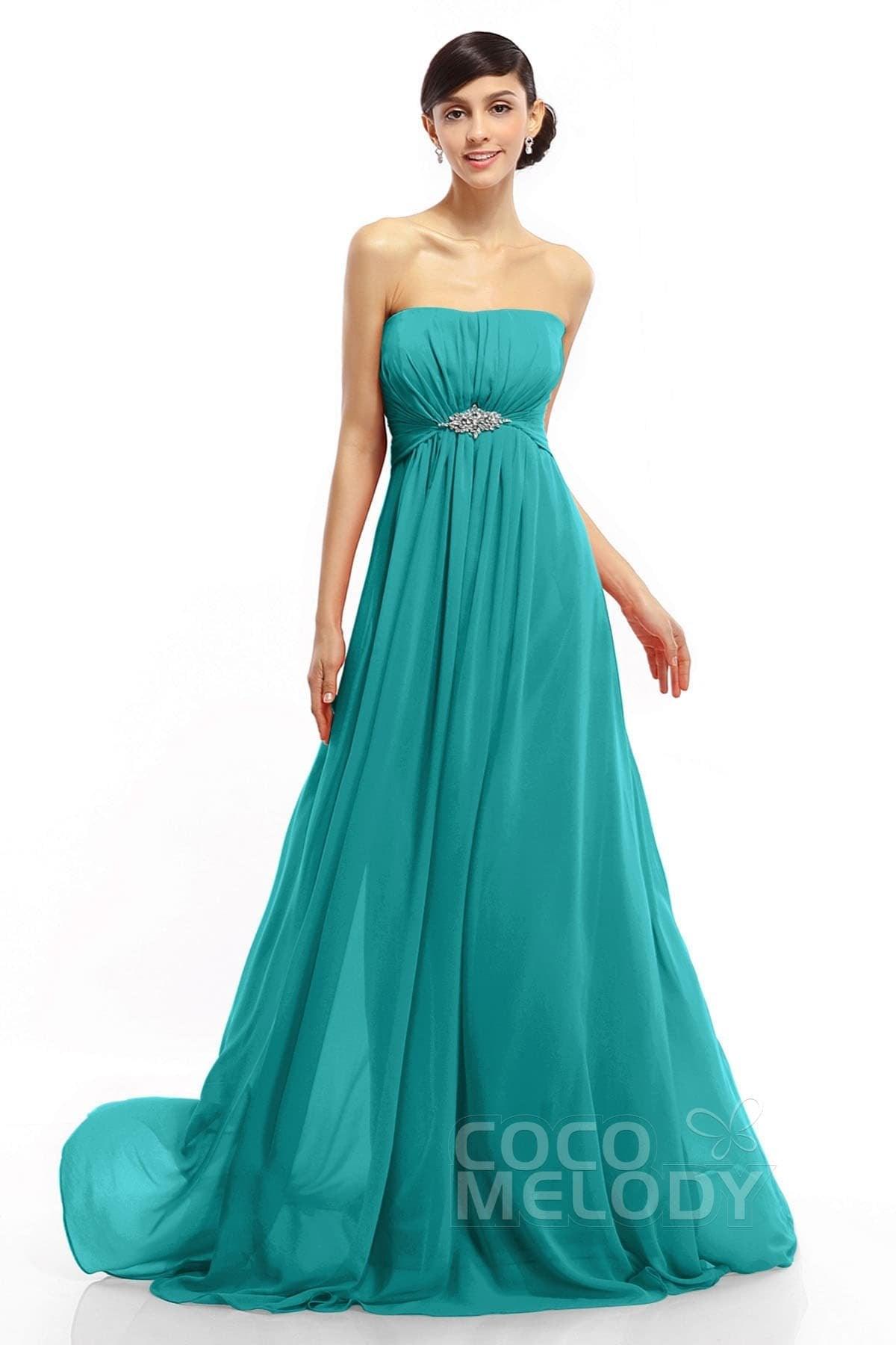 A-Line Sweep-Brush Train Chiffon Dresses COLT14008 - COCOMELODY