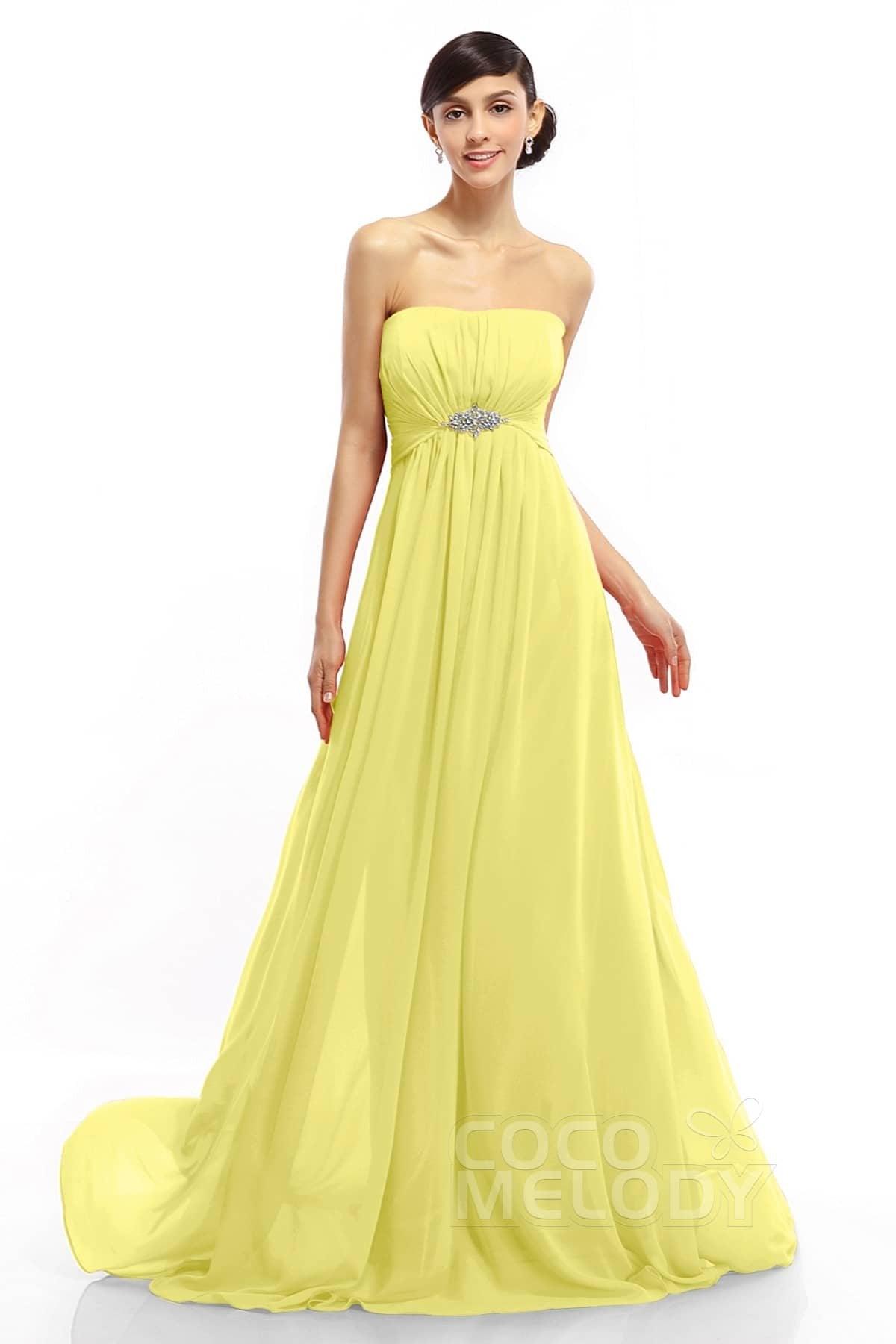 A-Line Sweep-Brush Train Chiffon Dresses COLT14008 - COCOMELODY
