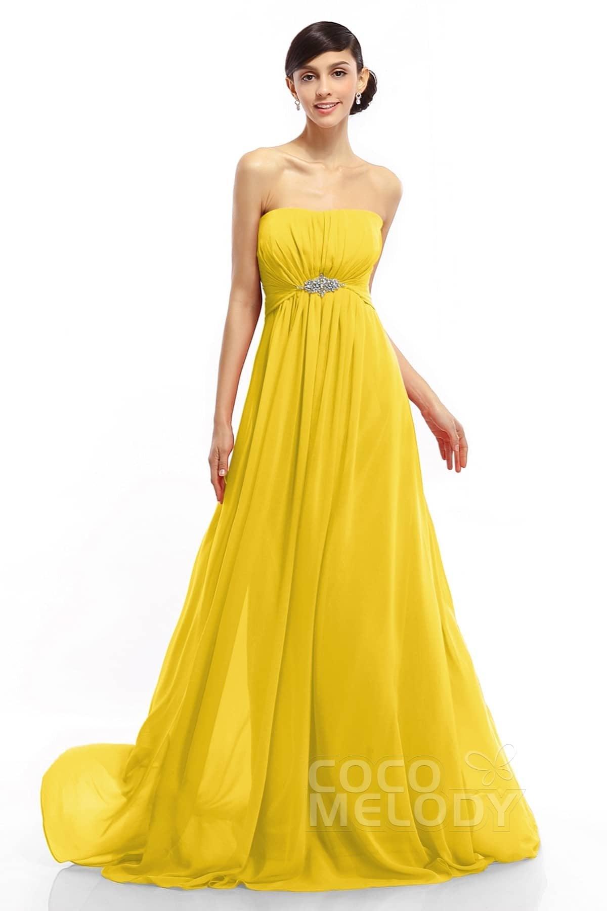 A-Line Sweep-Brush Train Chiffon Dresses COLT14008 - COCOMELODY