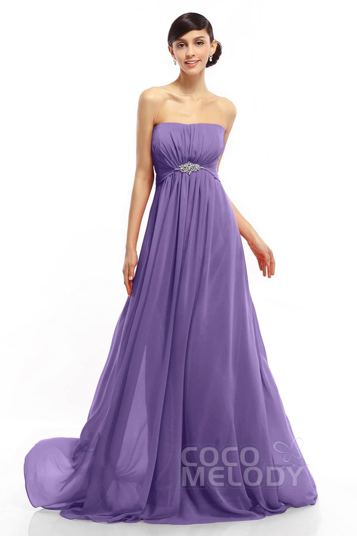 A-Line Sweep-Brush Train Chiffon Dresses COLT14008 - COCOMELODY