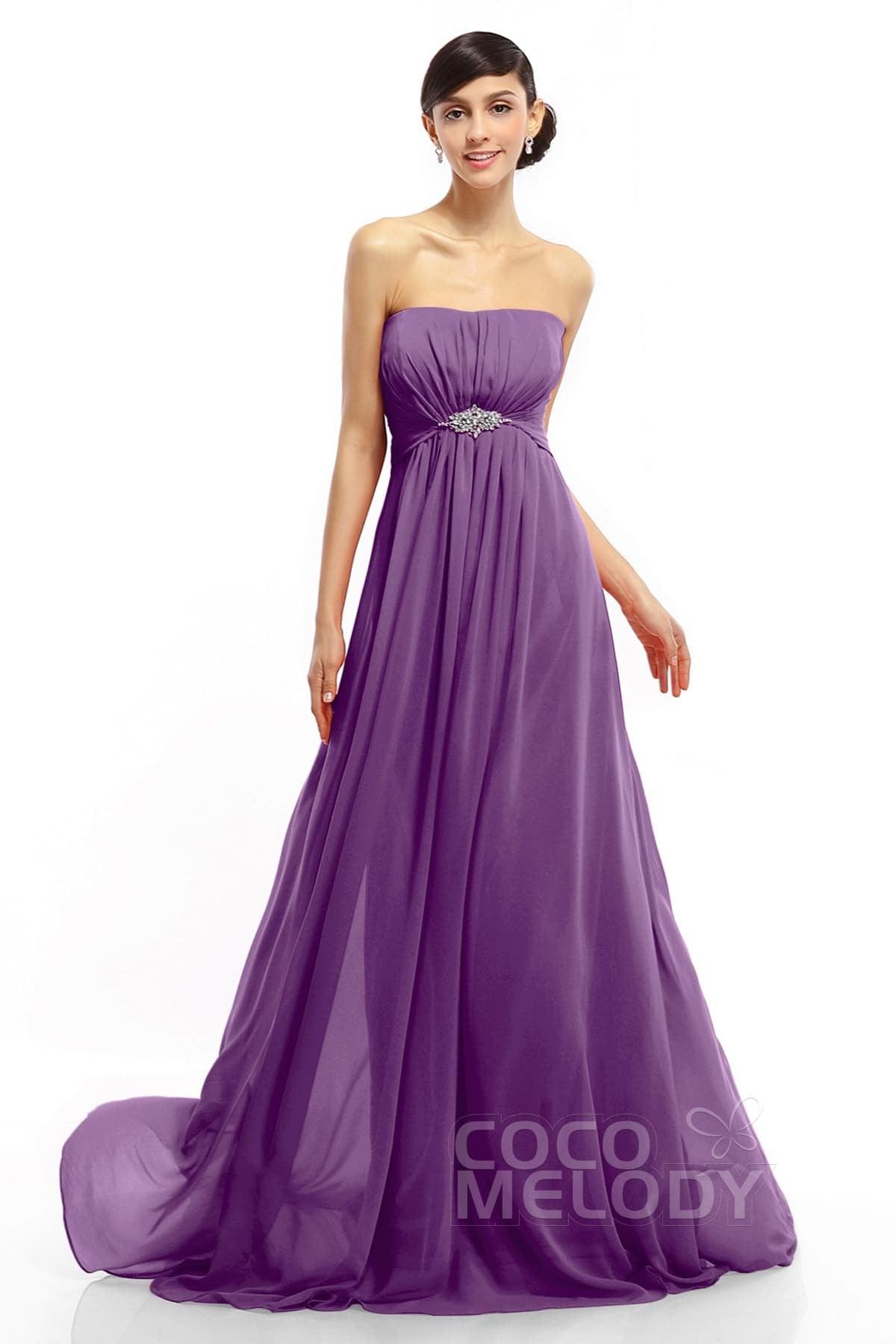 A-Line Sweep-Brush Train Chiffon Dresses COLT14008 - COCOMELODY
