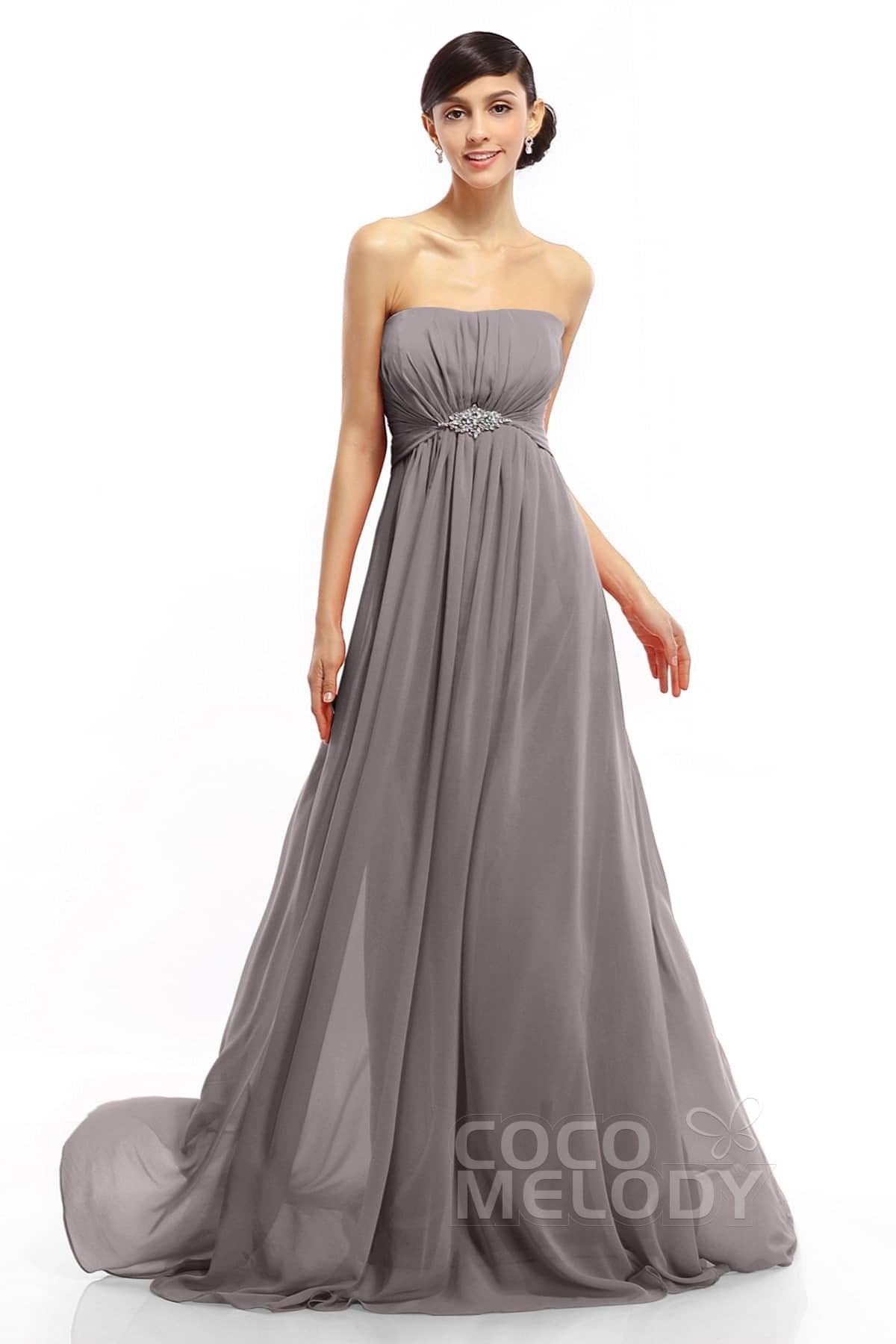 A-Line Sweep-Brush Train Chiffon Dresses COLT14008 - COCOMELODY