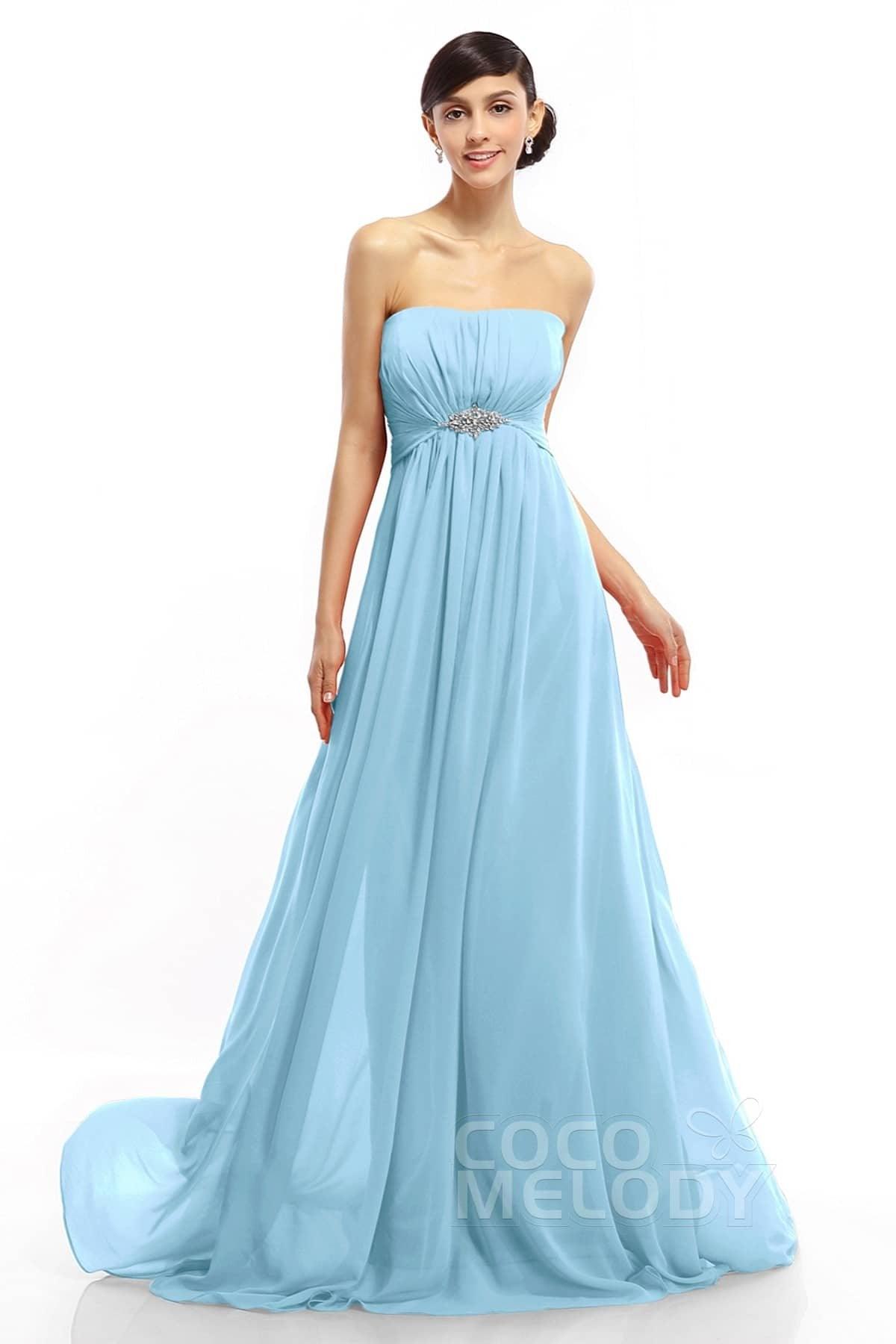 A-Line Sweep-Brush Train Chiffon Dresses COLT14008 - COCOMELODY