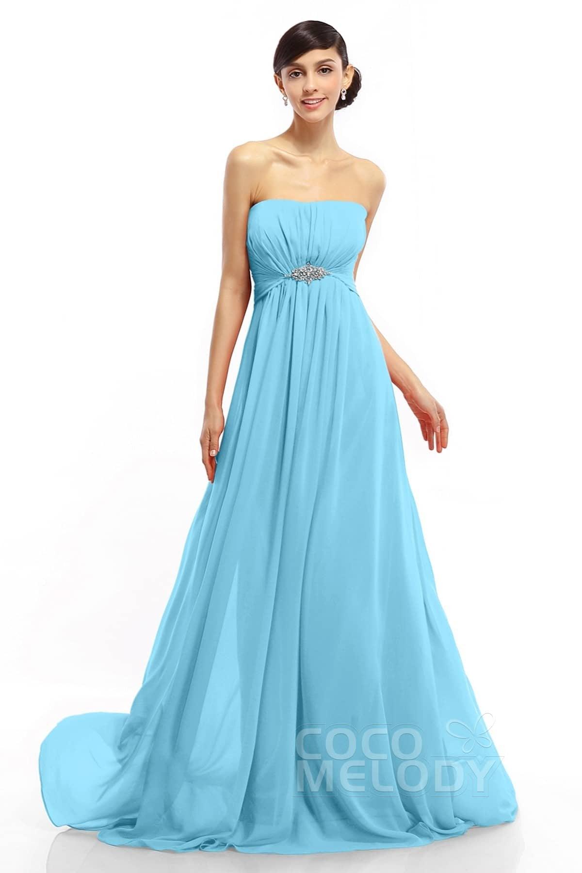 A-Line Sweep-Brush Train Chiffon Dresses COLT14008 - COCOMELODY