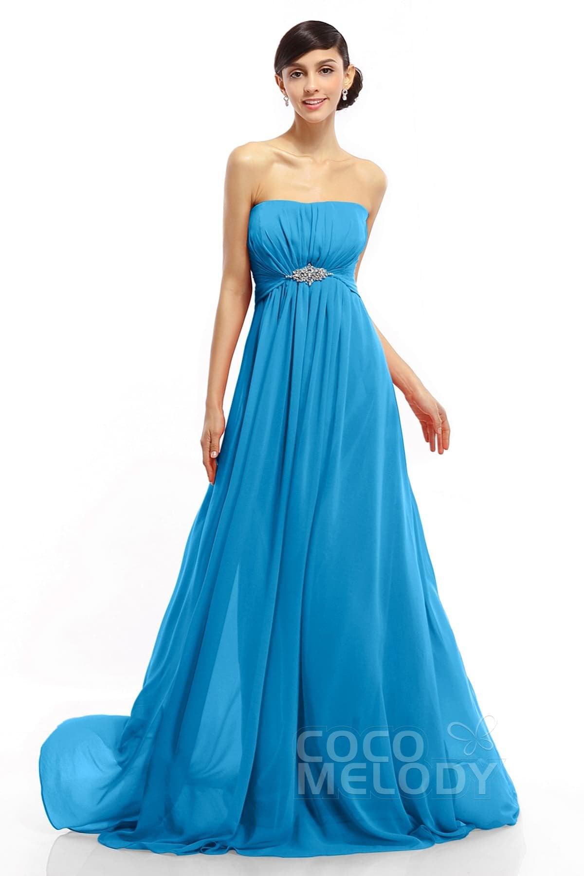 A-Line Sweep-Brush Train Chiffon Dresses COLT14008 - COCOMELODY