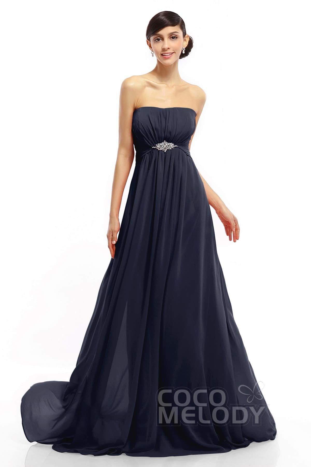 A-Line Sweep-Brush Train Chiffon Dresses COLT14008 - COCOMELODY