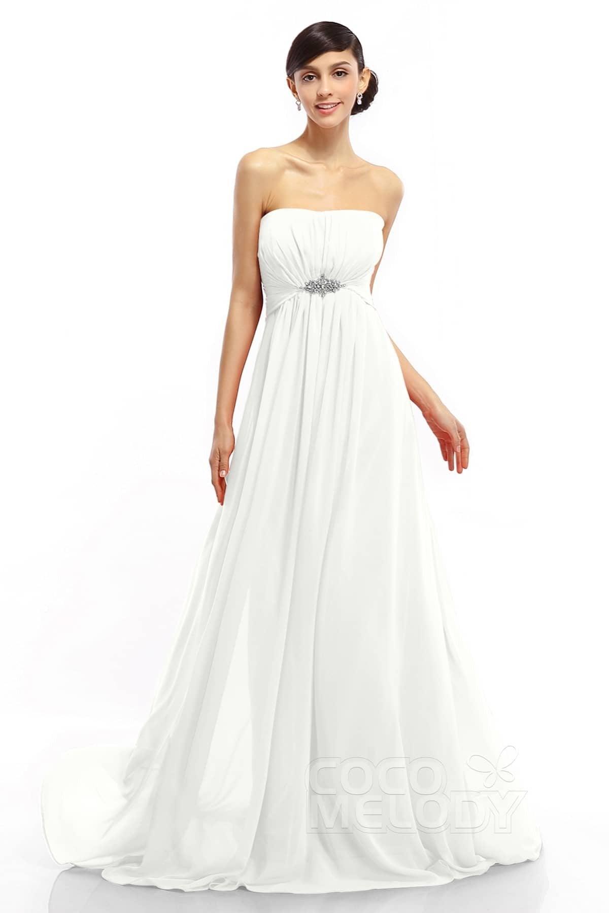 A-Line Sweep-Brush Train Chiffon Dresses COLT14008 - COCOMELODY