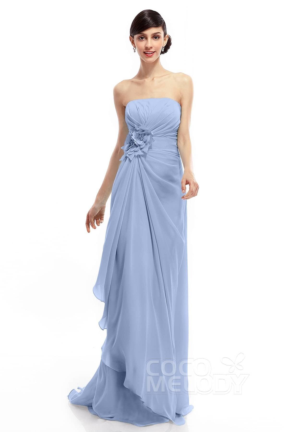 Sheath Sweep Train Chiffon Bridesmaid Dresses COLT1400B - COCOMELODY