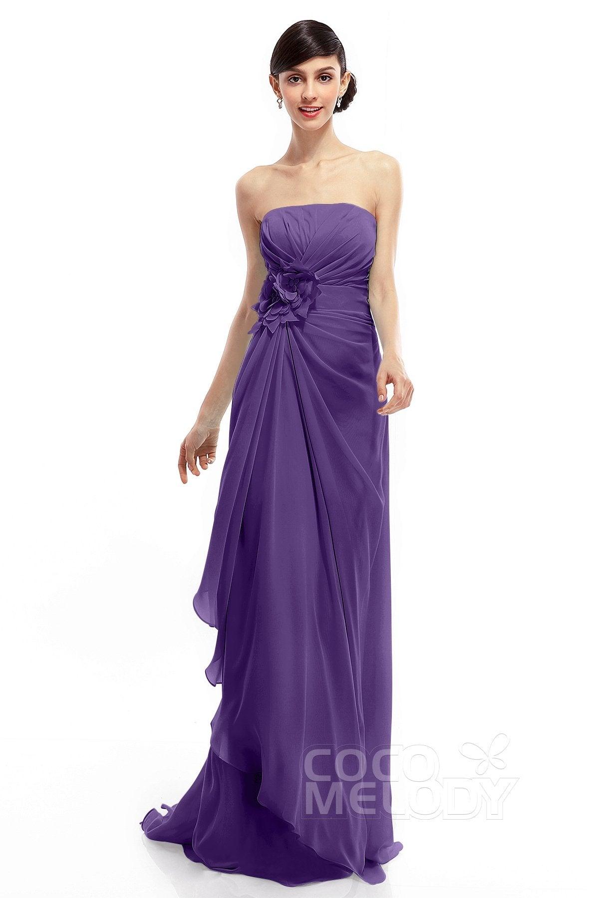 Sheath Sweep Train Chiffon Bridesmaid Dresses COLT1400B - COCOMELODY