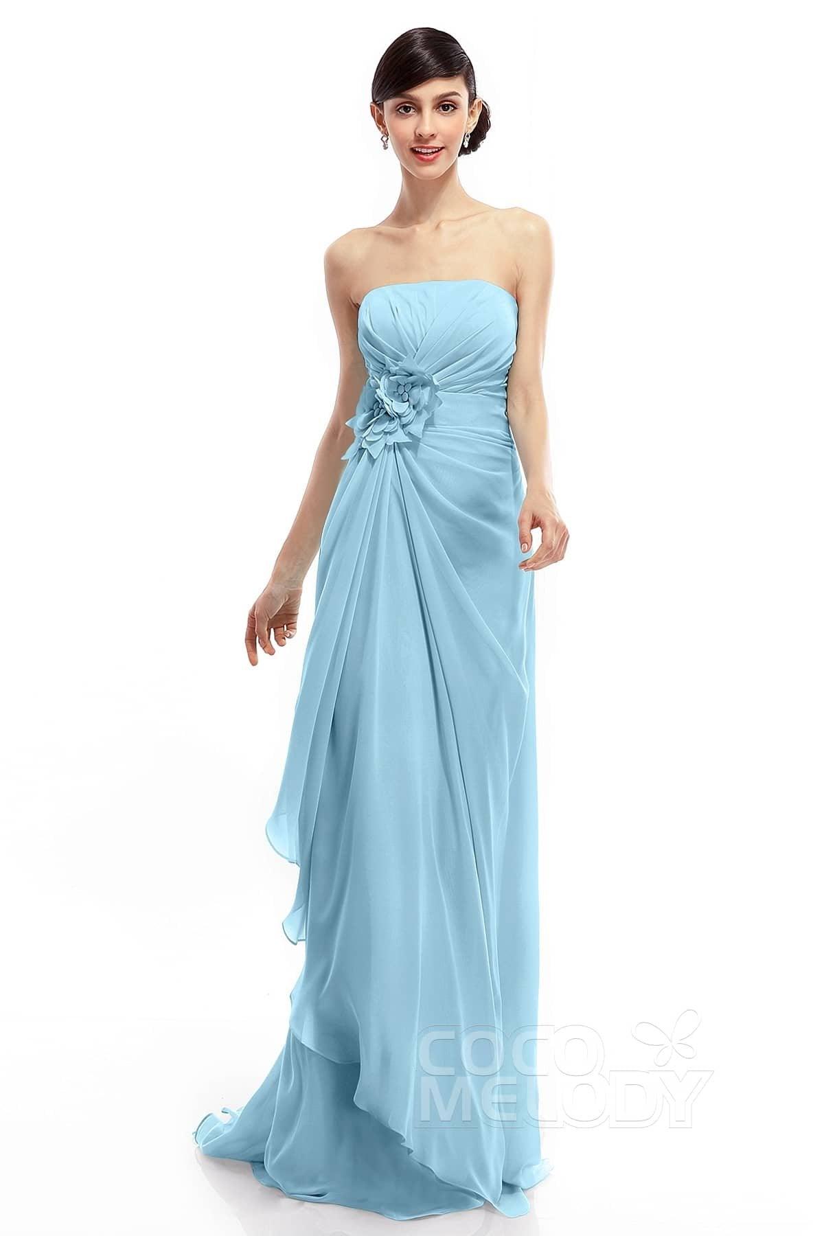 Sheath Sweep Train Chiffon Bridesmaid Dresses COLT1400B - COCOMELODY