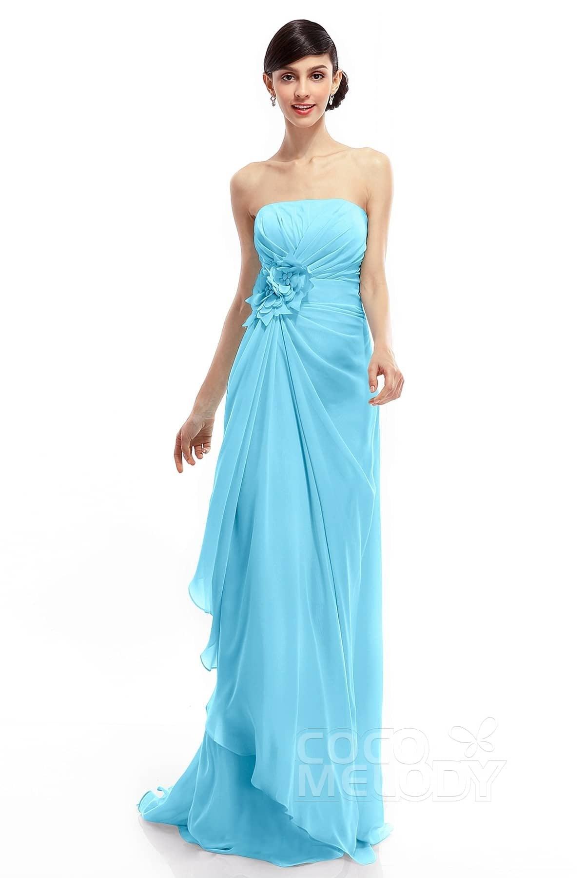 Sheath Sweep Train Chiffon Bridesmaid Dresses COLT1400B - COCOMELODY