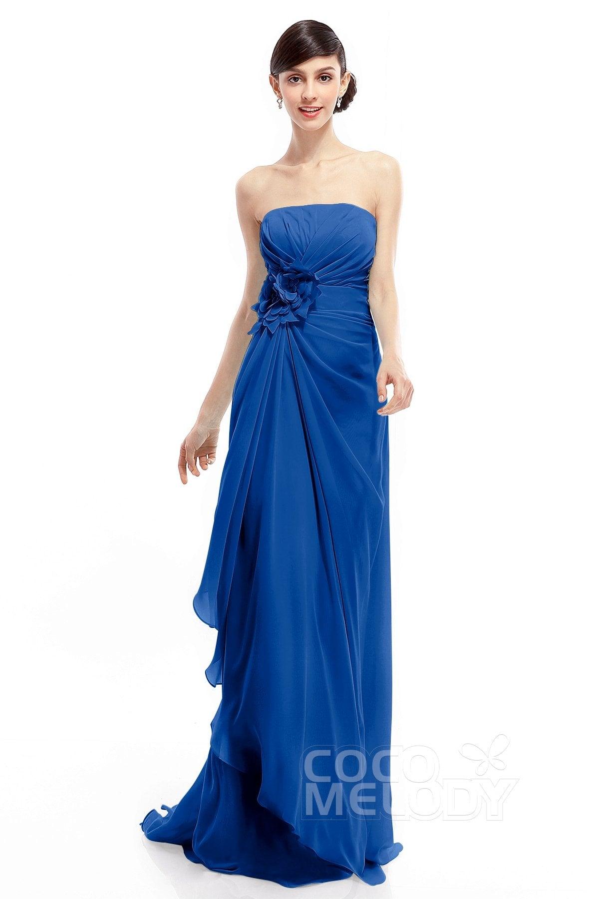 Sheath Sweep Train Chiffon Bridesmaid Dresses COLT1400B - COCOMELODY