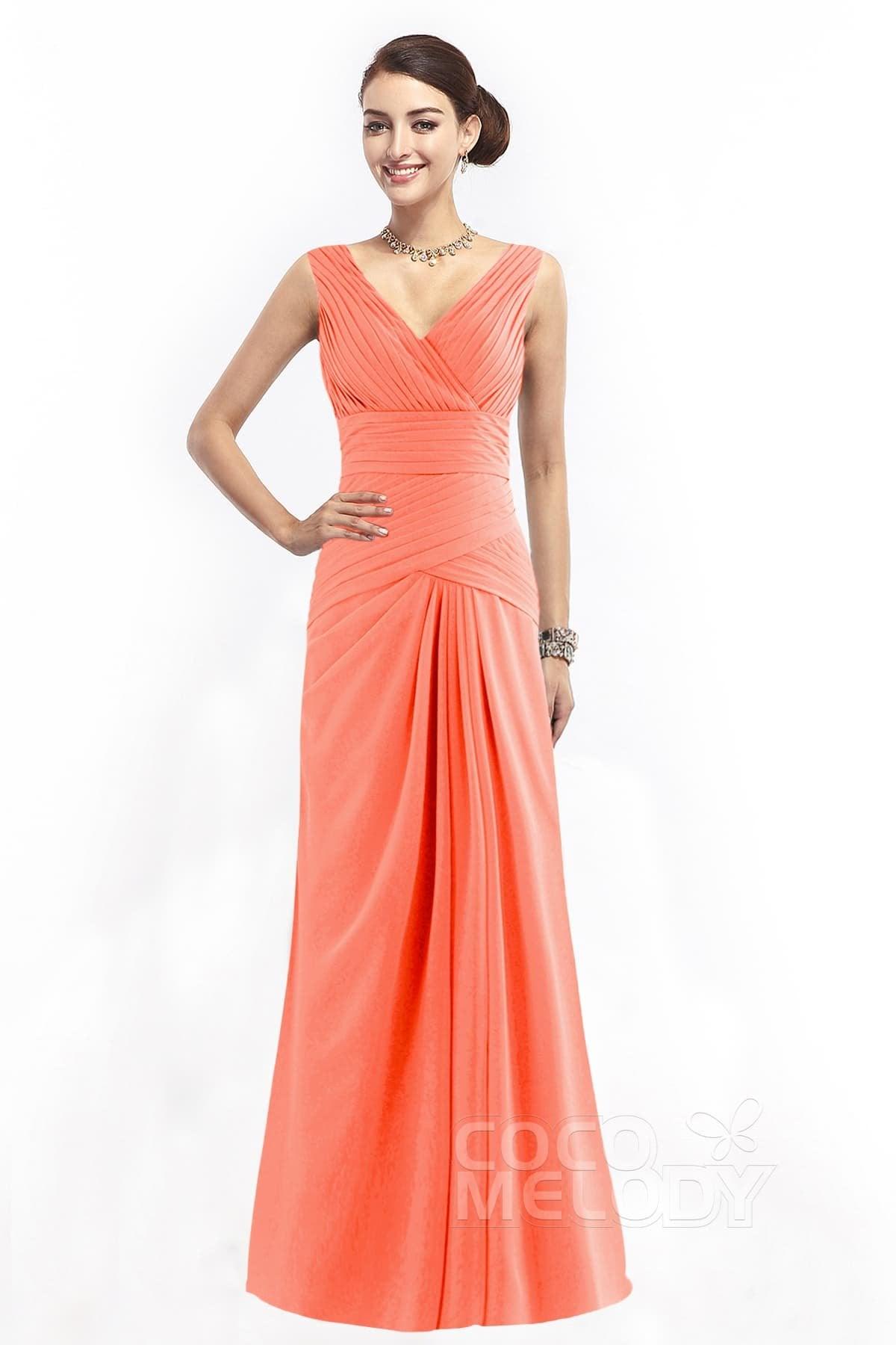 Sheath Floor Length Chiffon Bridesmaid Dress COZF1401E - COCOMELODY