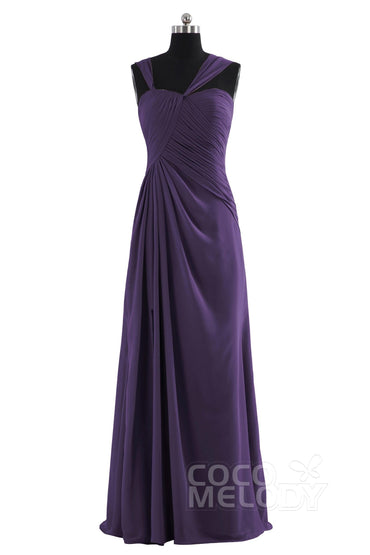 Sheath Floor Length Chiffon Bridesmaid Dress COZF1401F - COCOMELODY