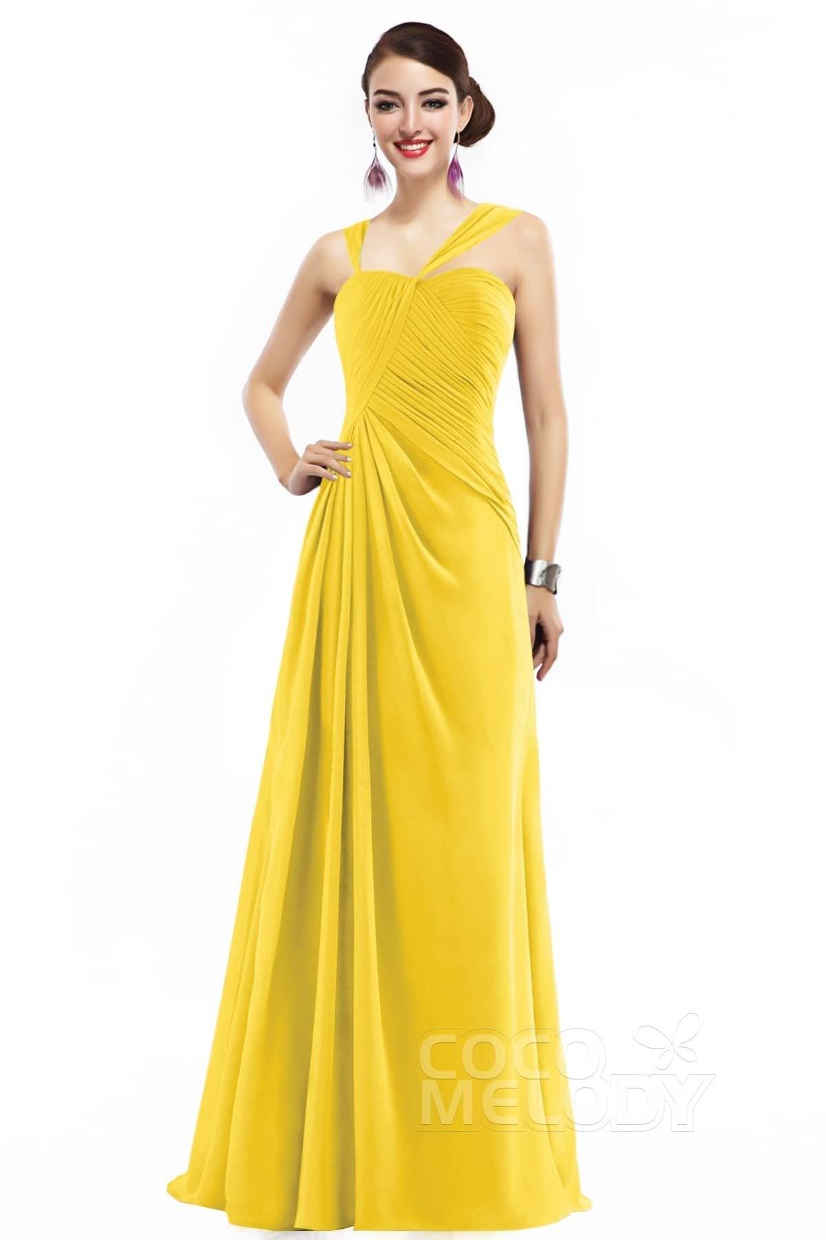 Sheath Floor Length Chiffon Bridesmaid Dress COZF1401F - COCOMELODY