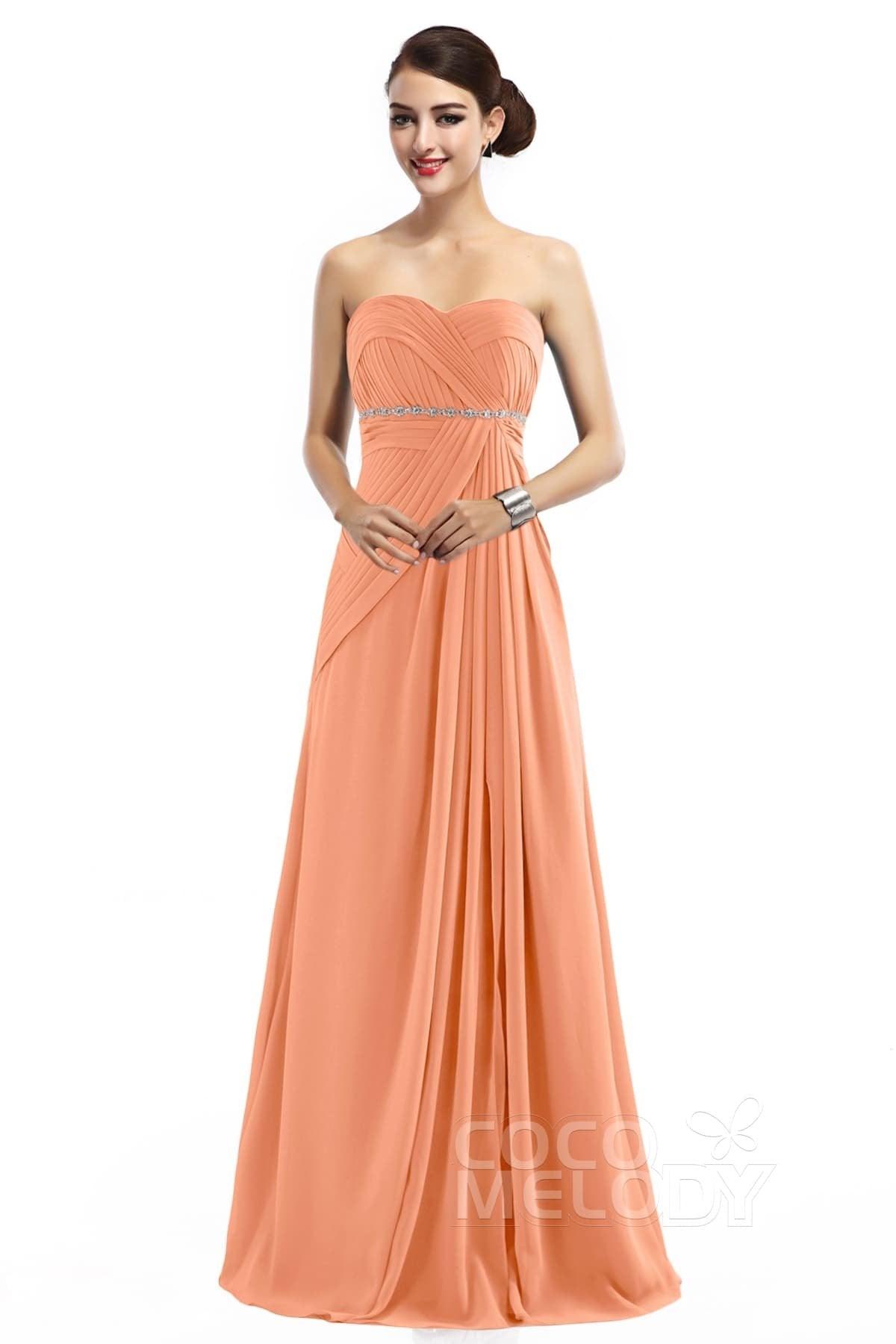 Sheath Floor Length Chiffon Bridesmaid Dress COZF14022 - COCOMELODY